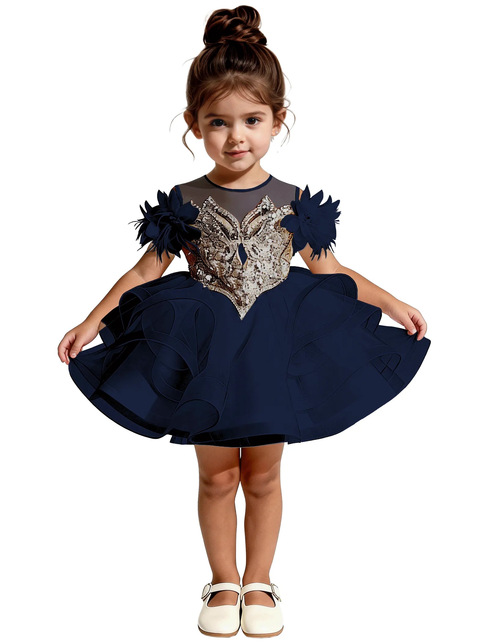 Sequin Floral Flower Girl Dress with Puff Skirt
