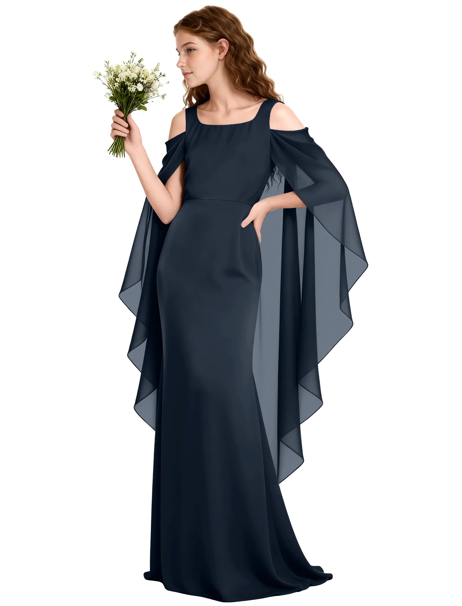 Chiffon Cape Sleeve Formal Dress for Teens