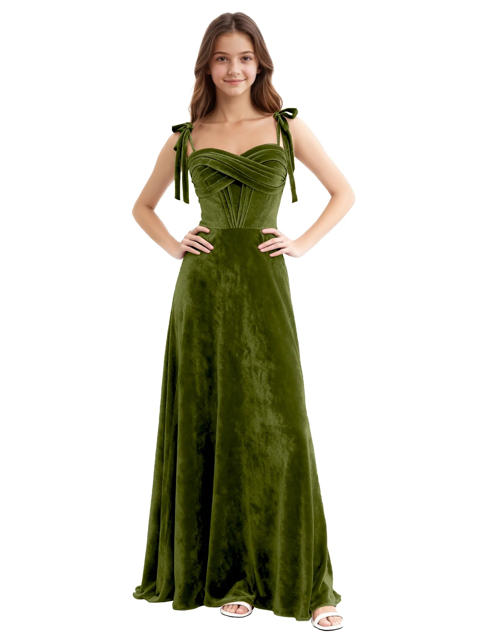 Velvet Ribbon Strap Maxi Dress for Girls