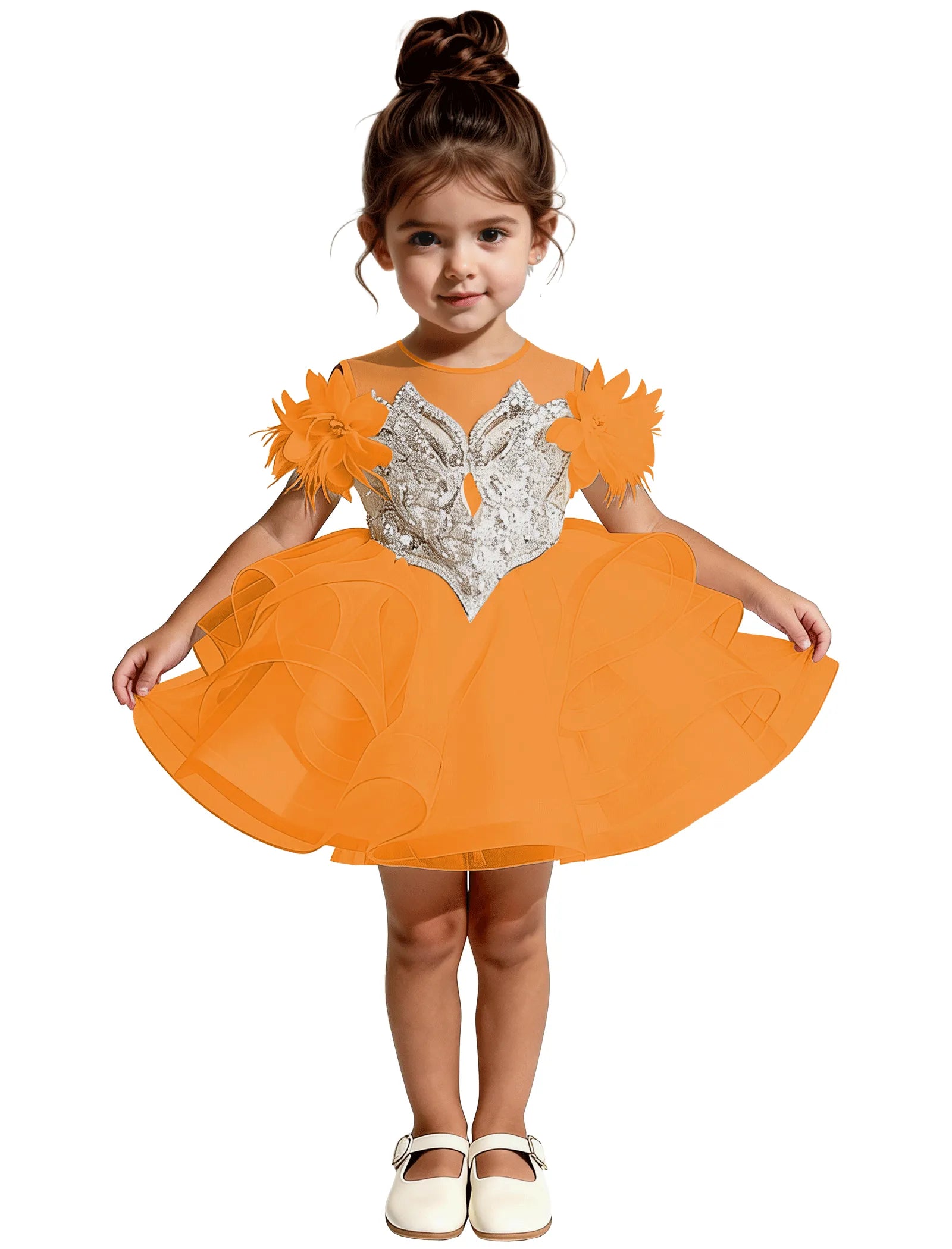 Sequin Floral Flower Girl Dress with Puff Skirt