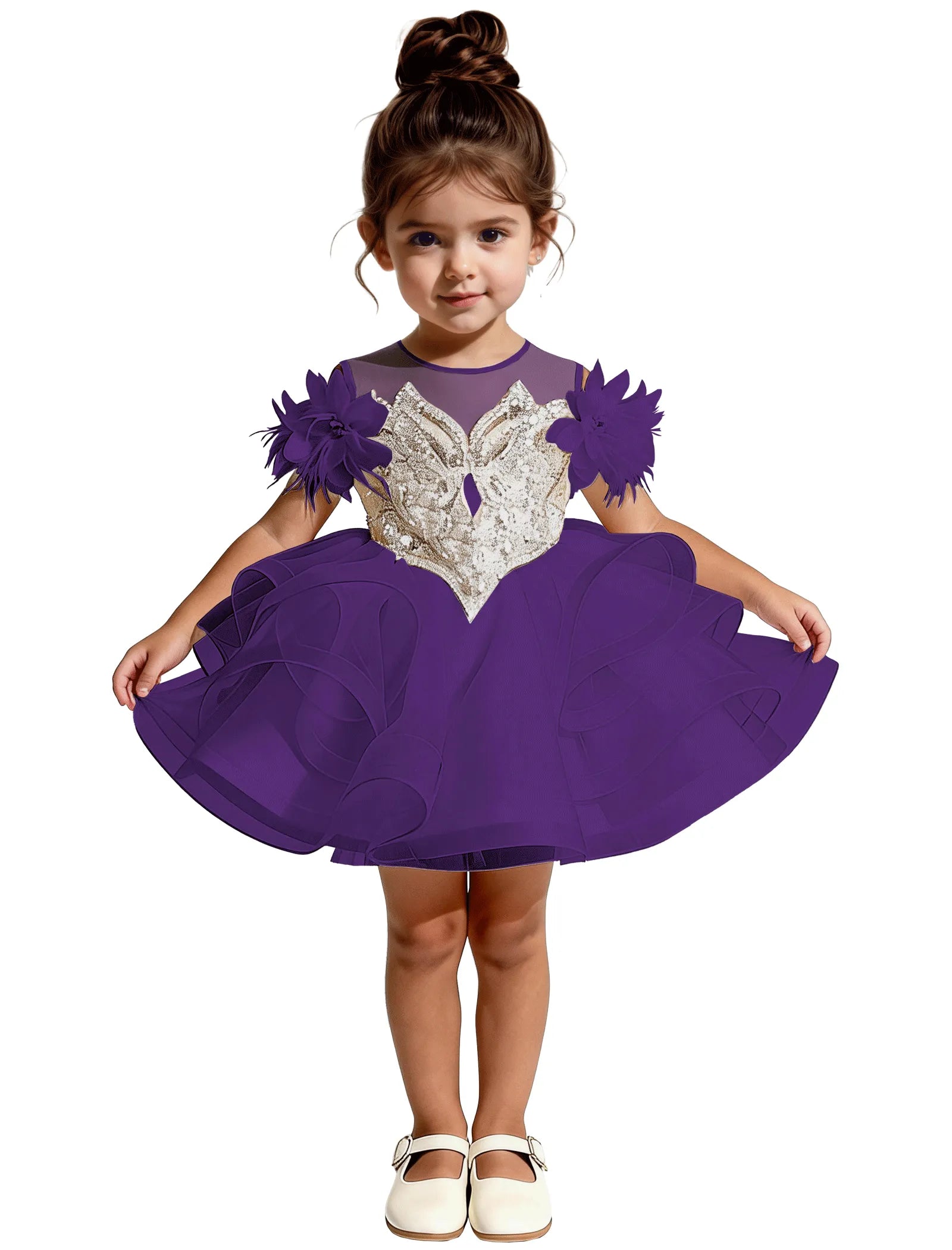 Sequin Floral Flower Girl Dress with Puff Skirt