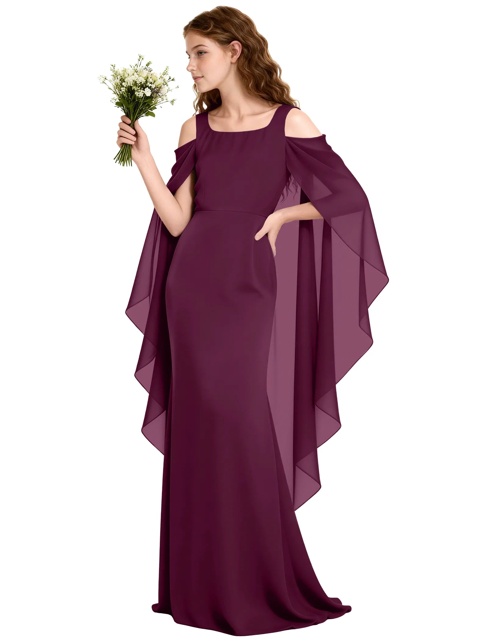 Chiffon Cape Sleeve Formal Dress for Teens