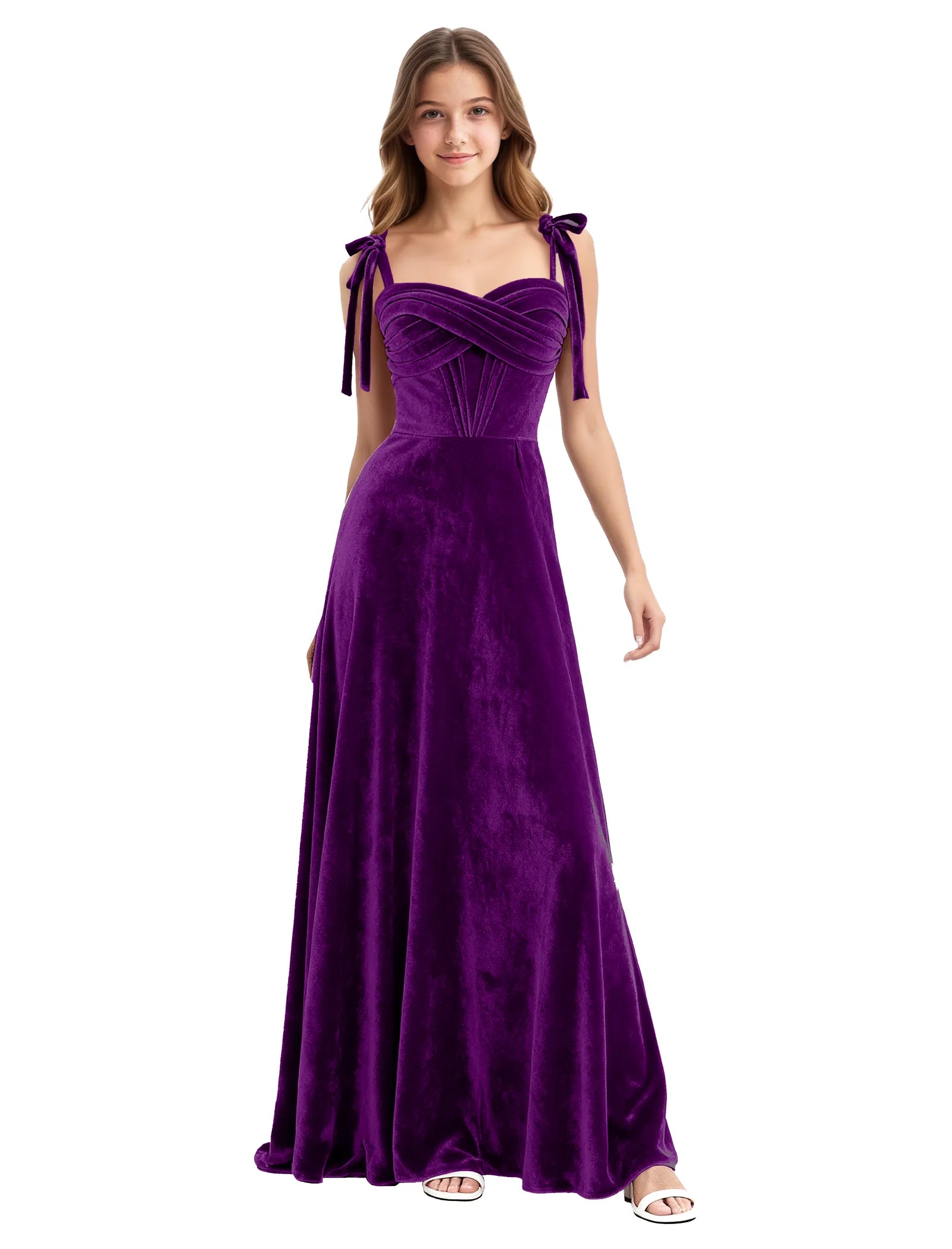 Velvet Ribbon Strap Maxi Dress for Girls