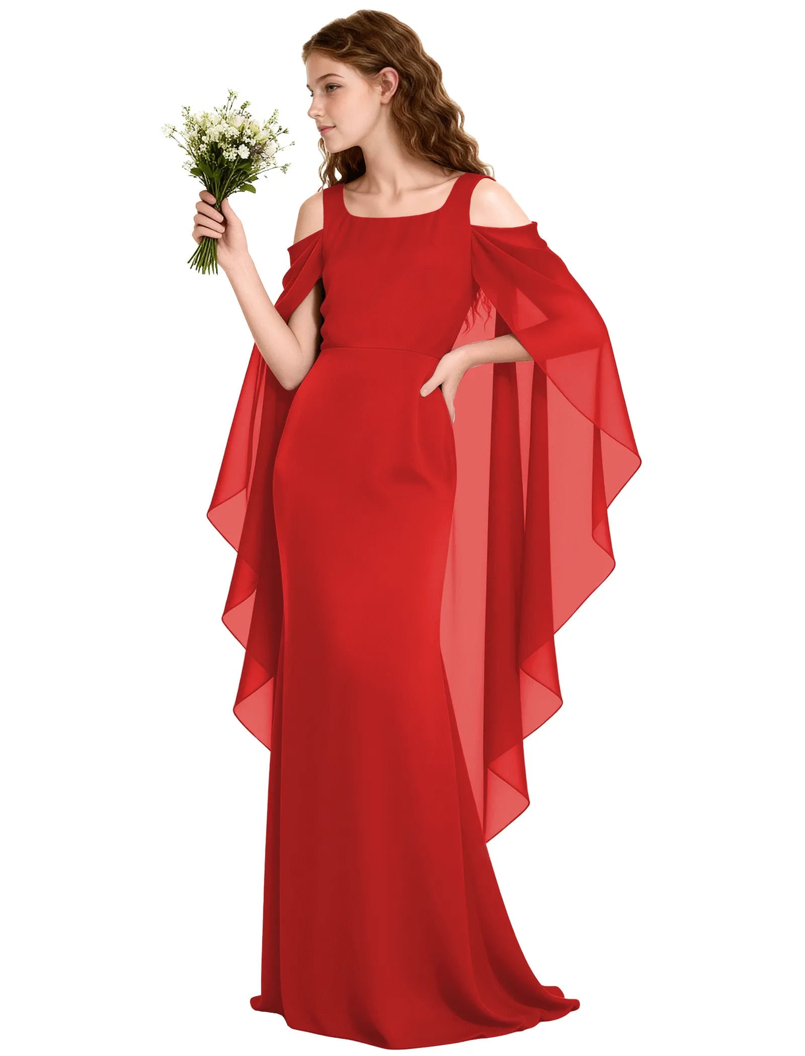 Chiffon Cape Sleeve Formal Dress for Teens