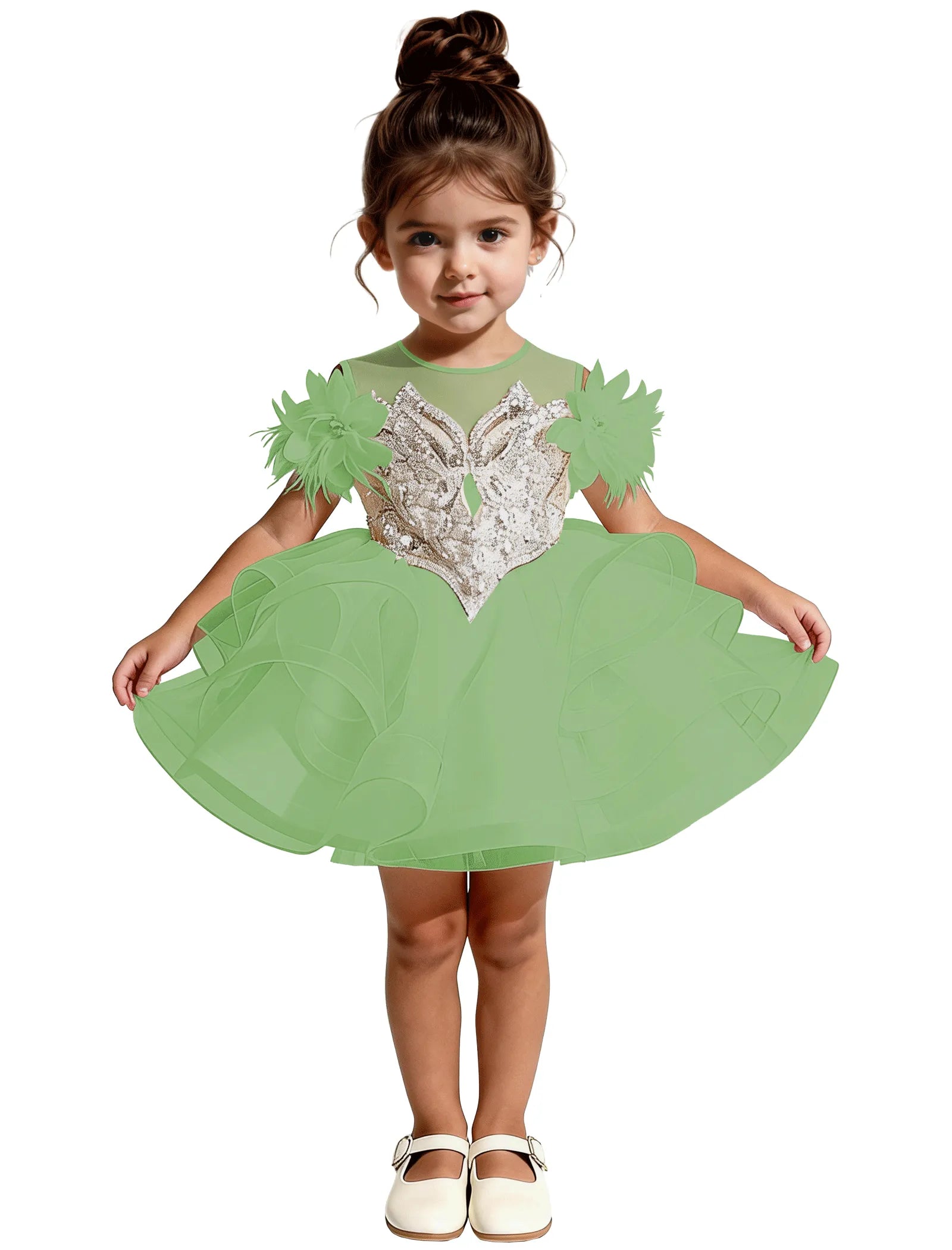 Sequin Floral Flower Girl Dress with Puff Skirt