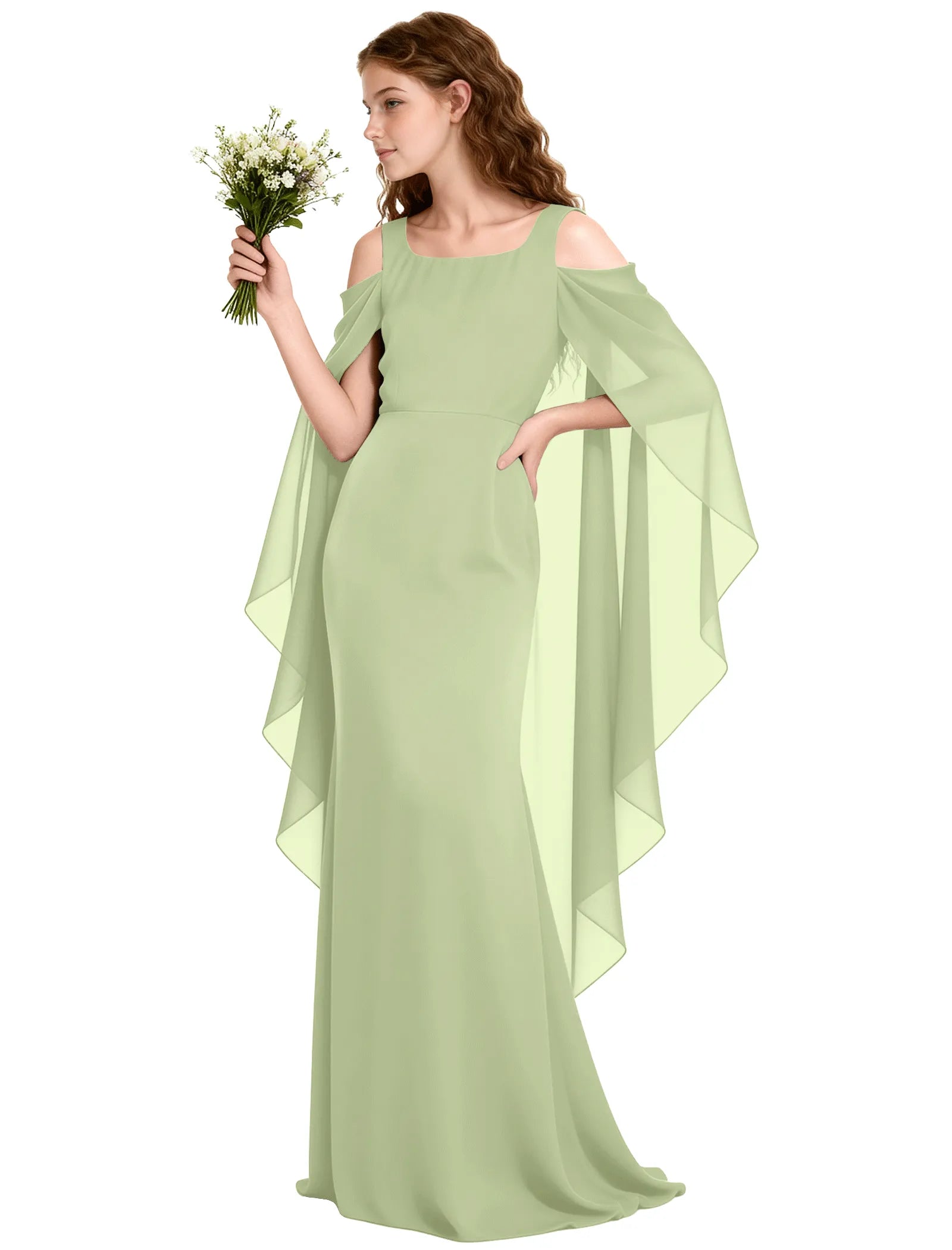 Chiffon Cape Sleeve Formal Dress for Teens