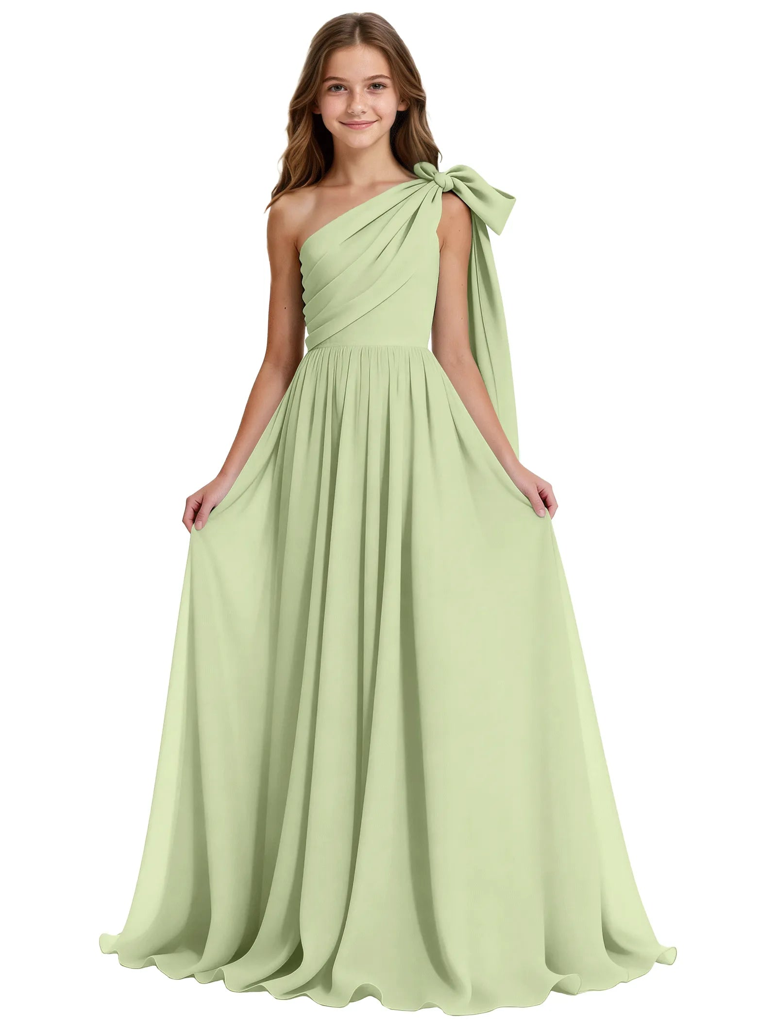 One-Shoulder Bow Junior Bridesmaid Dress
