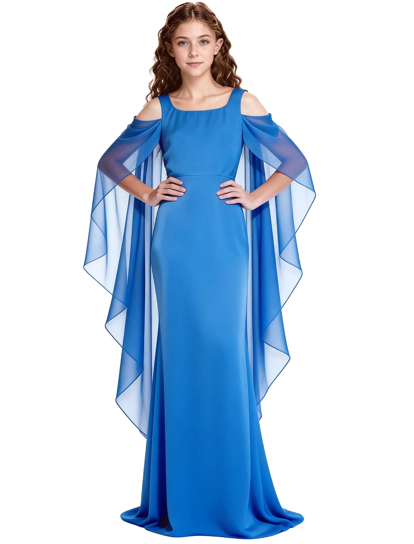 Chiffon Cape Sleeve Formal Dress for Teens