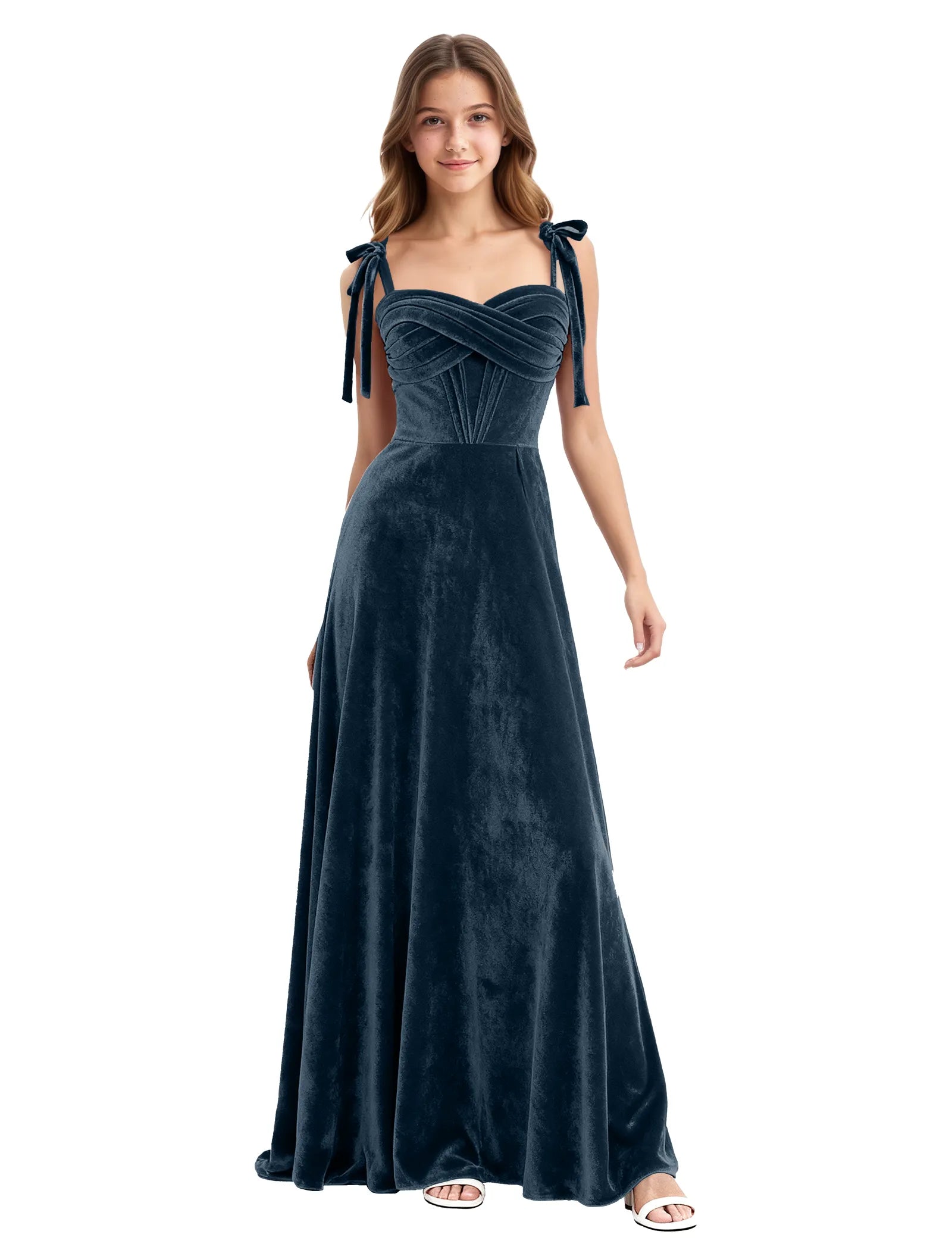 Velvet Ribbon Strap Maxi Dress for Girls