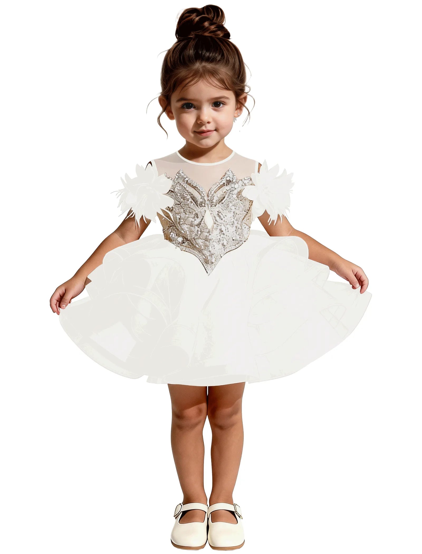Sequin Floral Flower Girl Dress with Puff Skirt