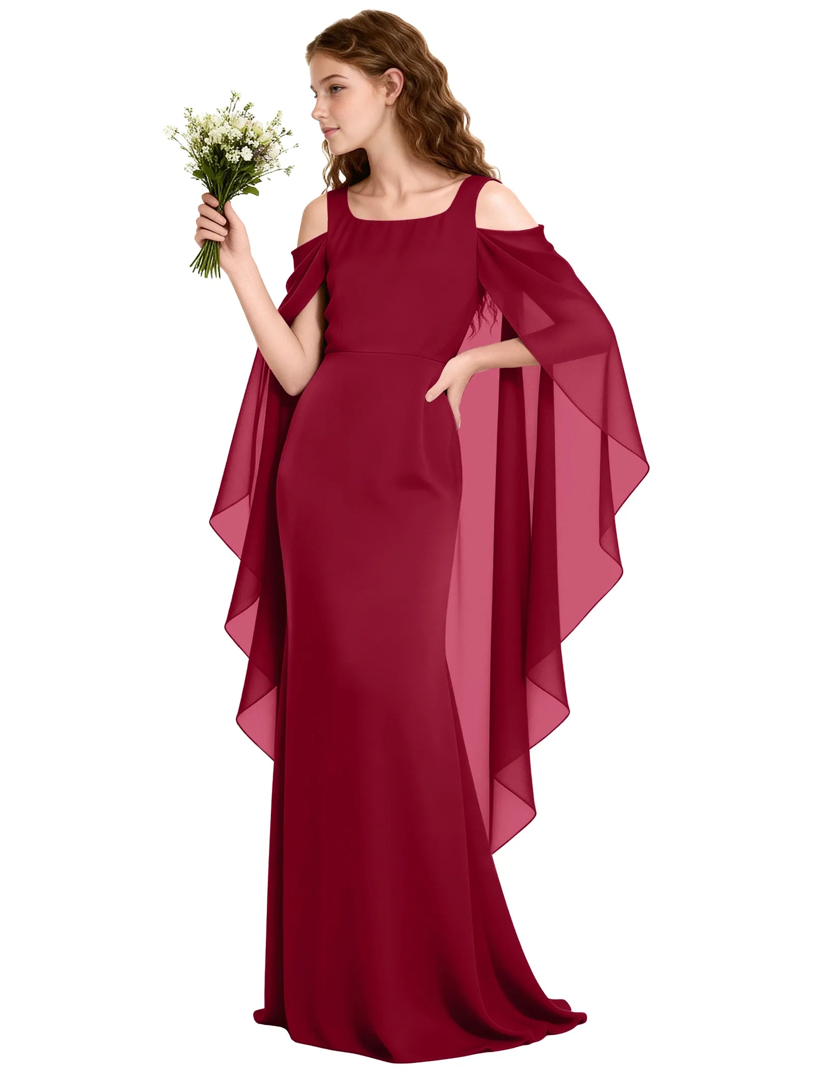 Chiffon Cape Sleeve Formal Dress for Teens