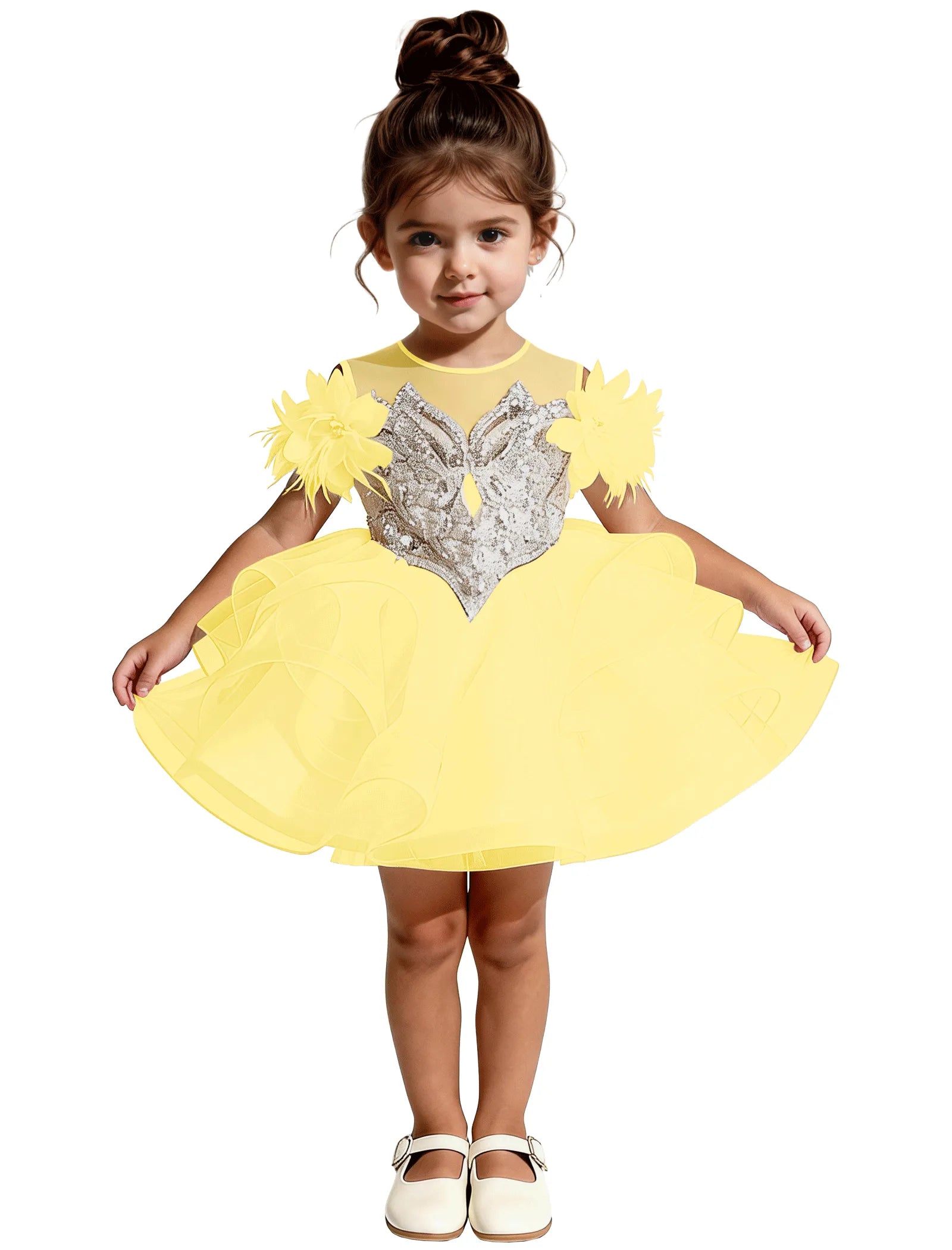 Sequin Floral Flower Girl Dress with Puff Skirt