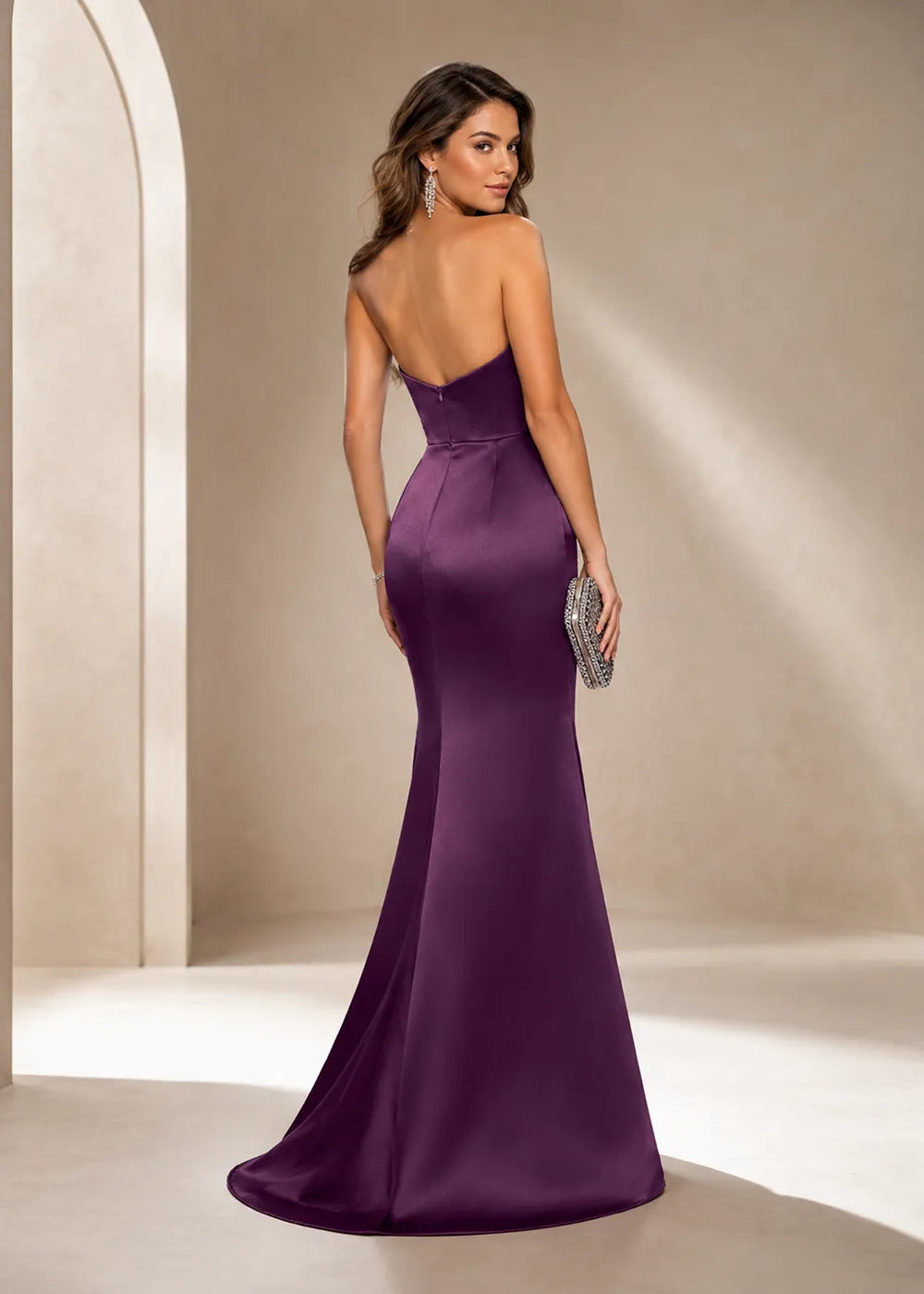 Luxury Beaded Satin Mermaid Gown with High Slit