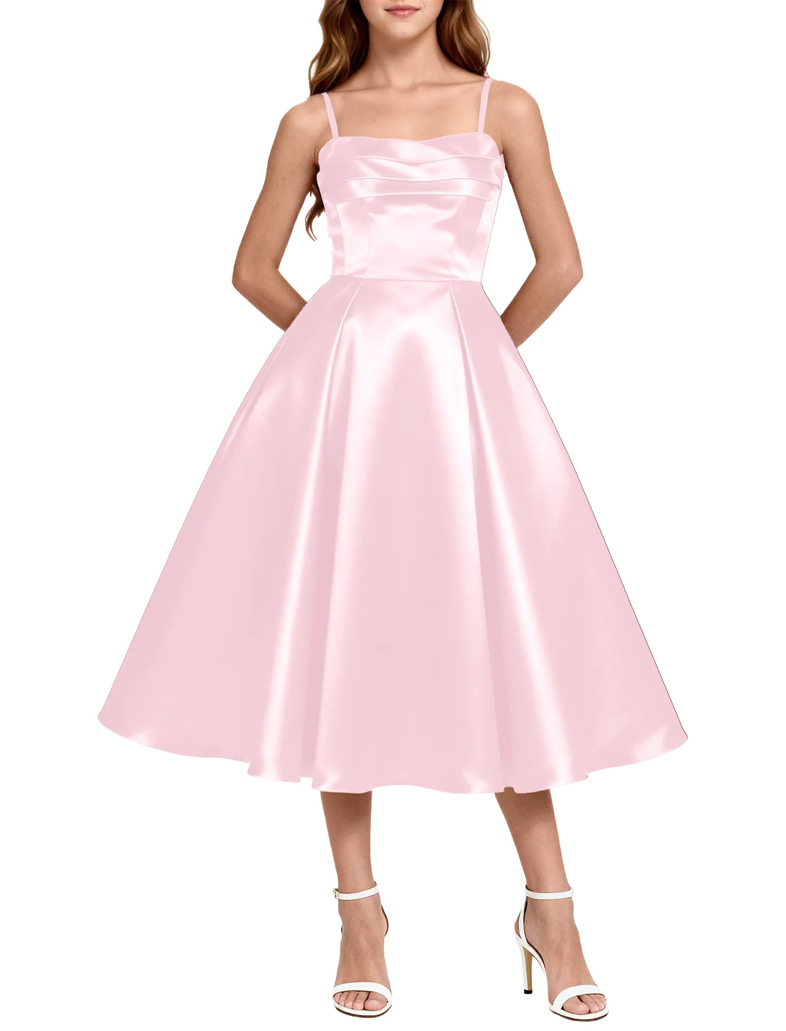 Elegant Satin Midi Dress for Girls with Spaghetti Straps