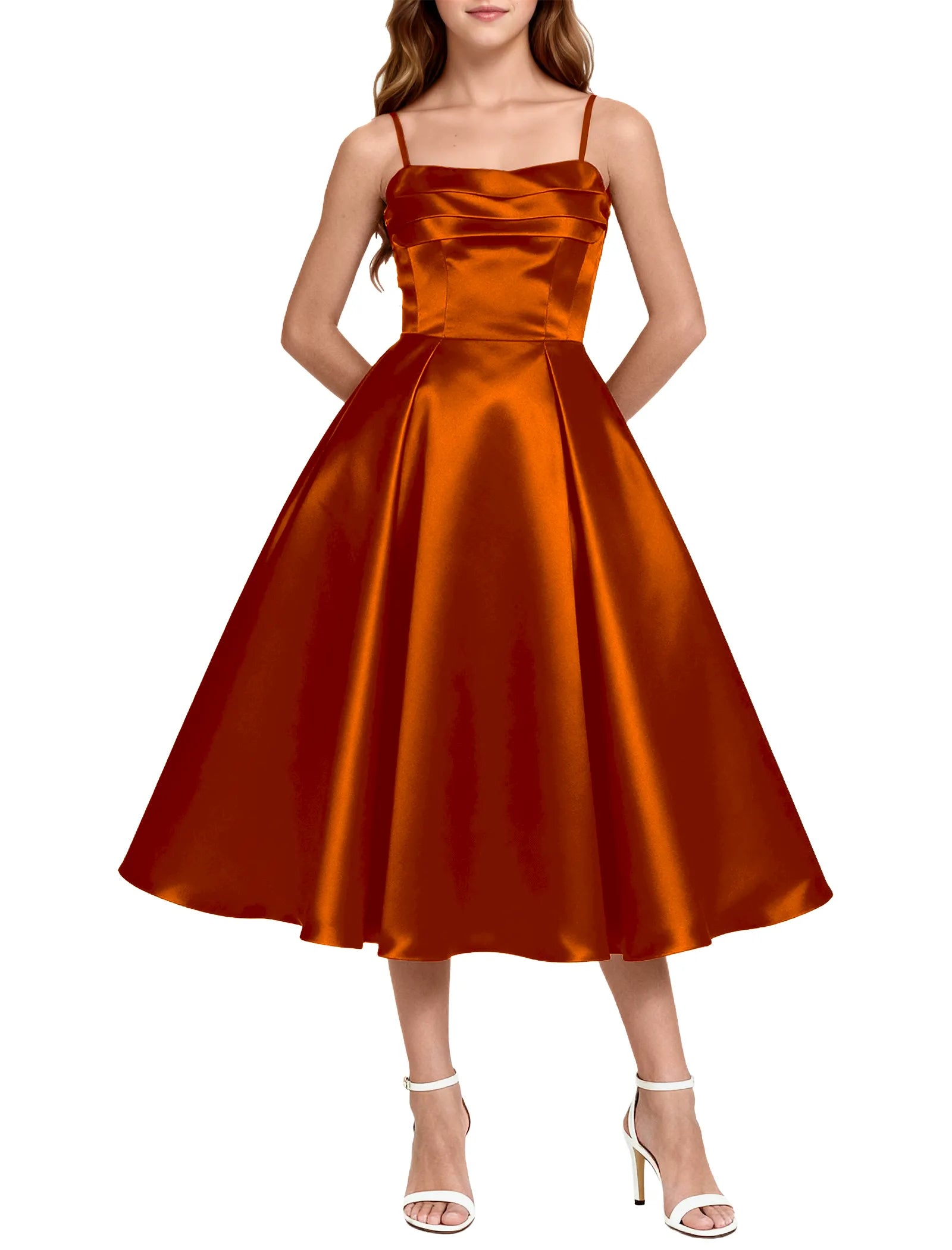 Elegant Satin Midi Dress for Girls with Spaghetti Straps