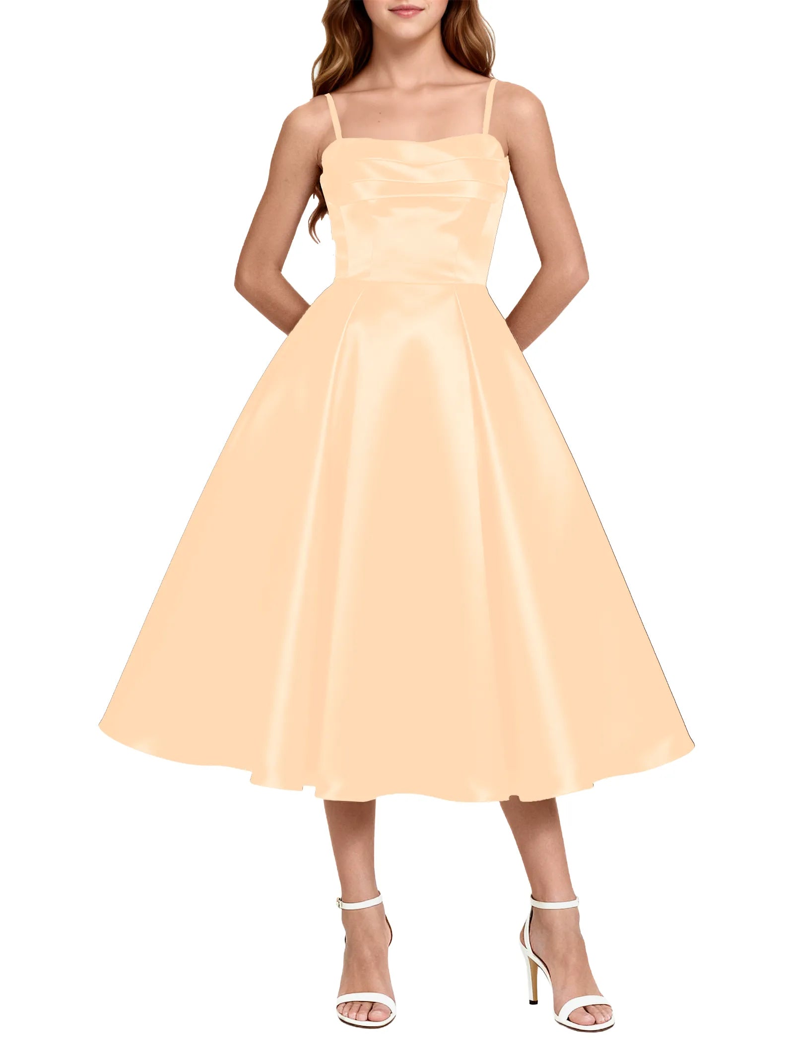 Elegant Satin Midi Dress for Girls with Spaghetti Straps