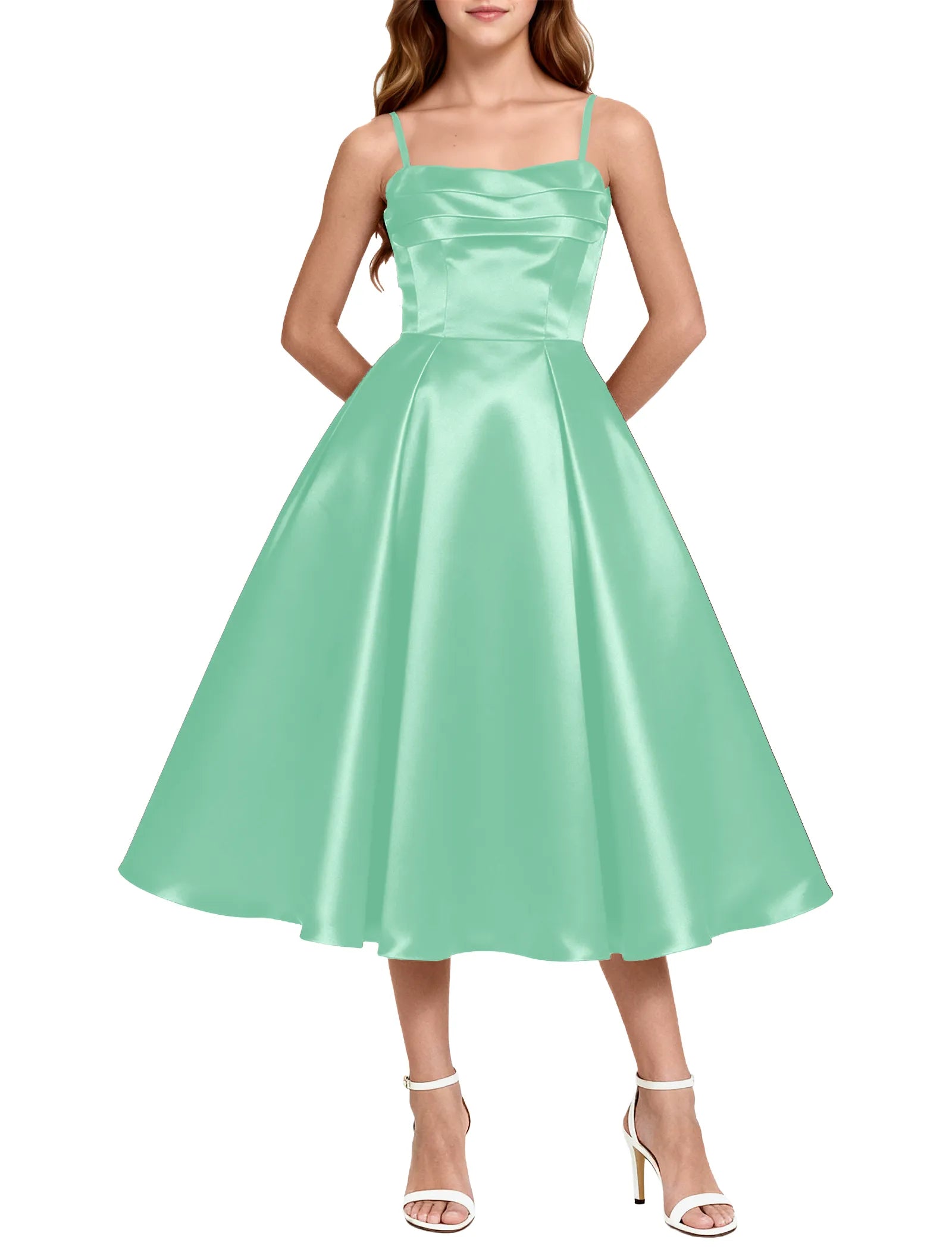 Elegant Satin Midi Dress for Girls with Spaghetti Straps