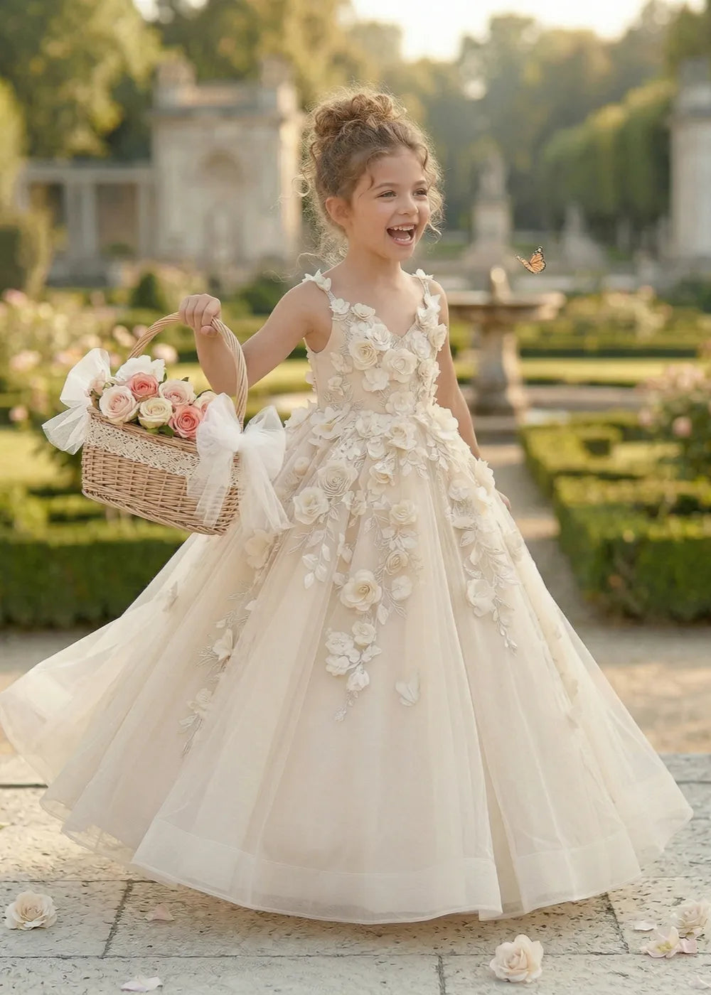 Boutique 3D Flower Tulle Formal Gown for Girls
