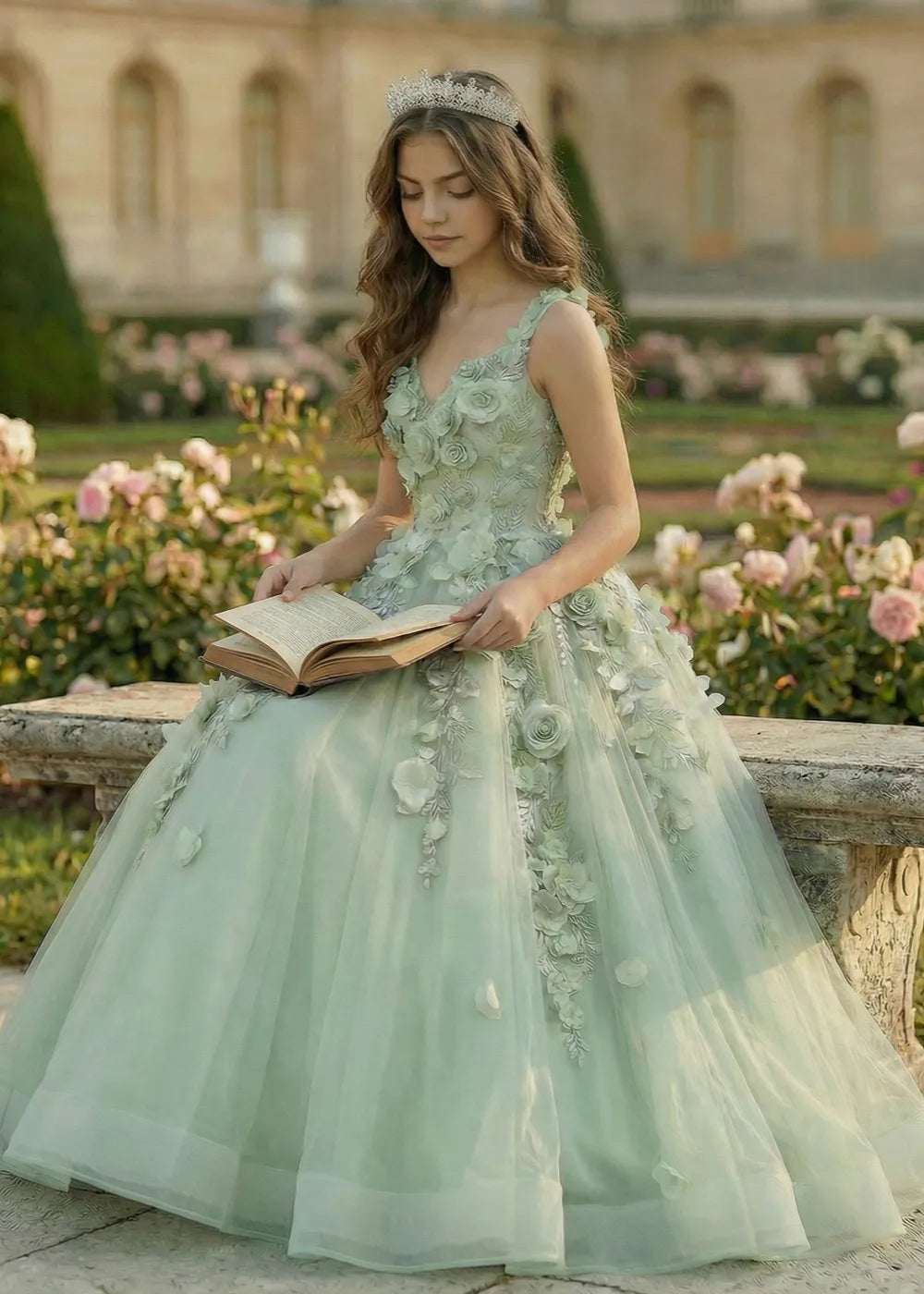 Boutique 3D Flower Tulle Formal Gown for Girls