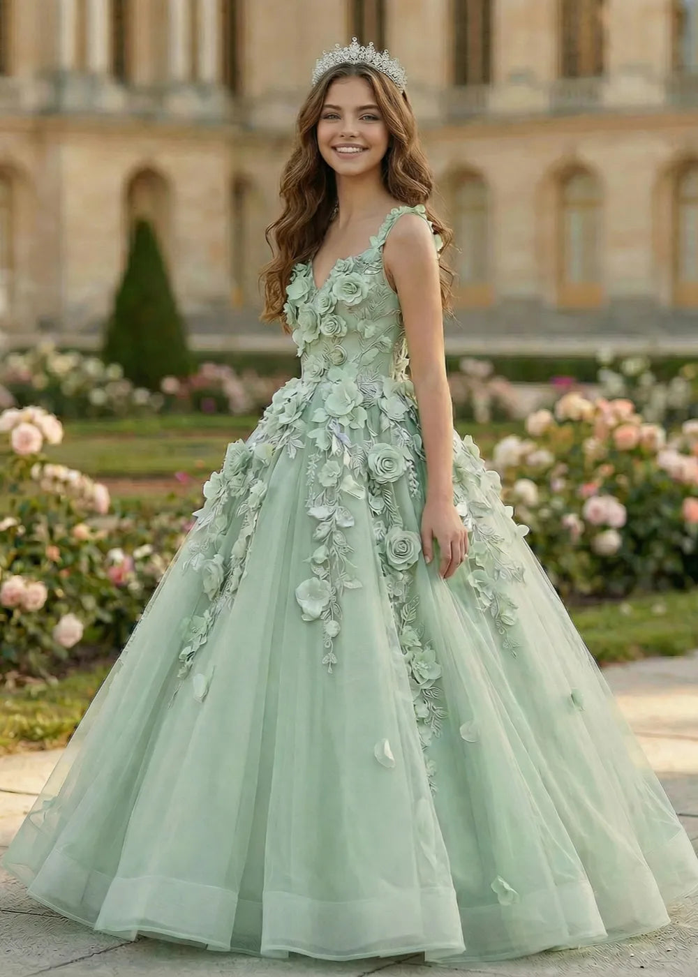Boutique 3D Flower Tulle Formal Gown for Girls