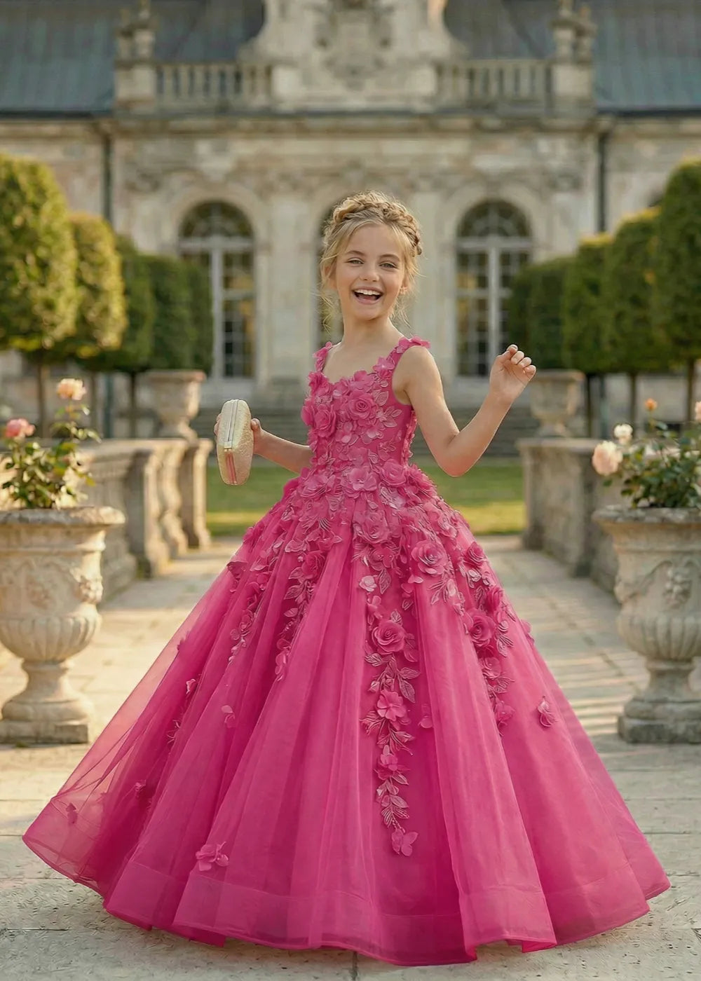 Boutique 3D Flower Tulle Formal Gown for Girls