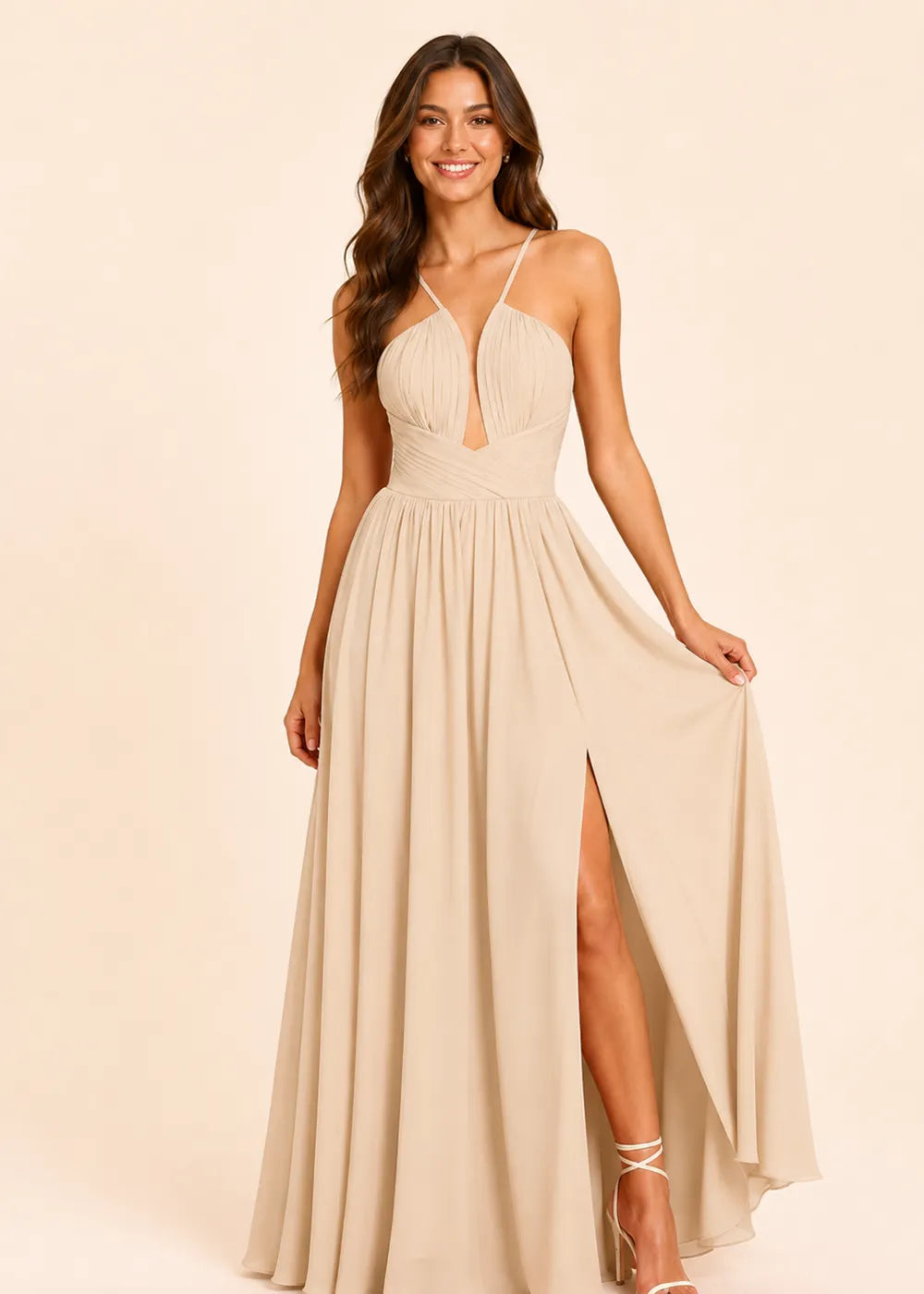 Halter Neck Flowing Formal Gown