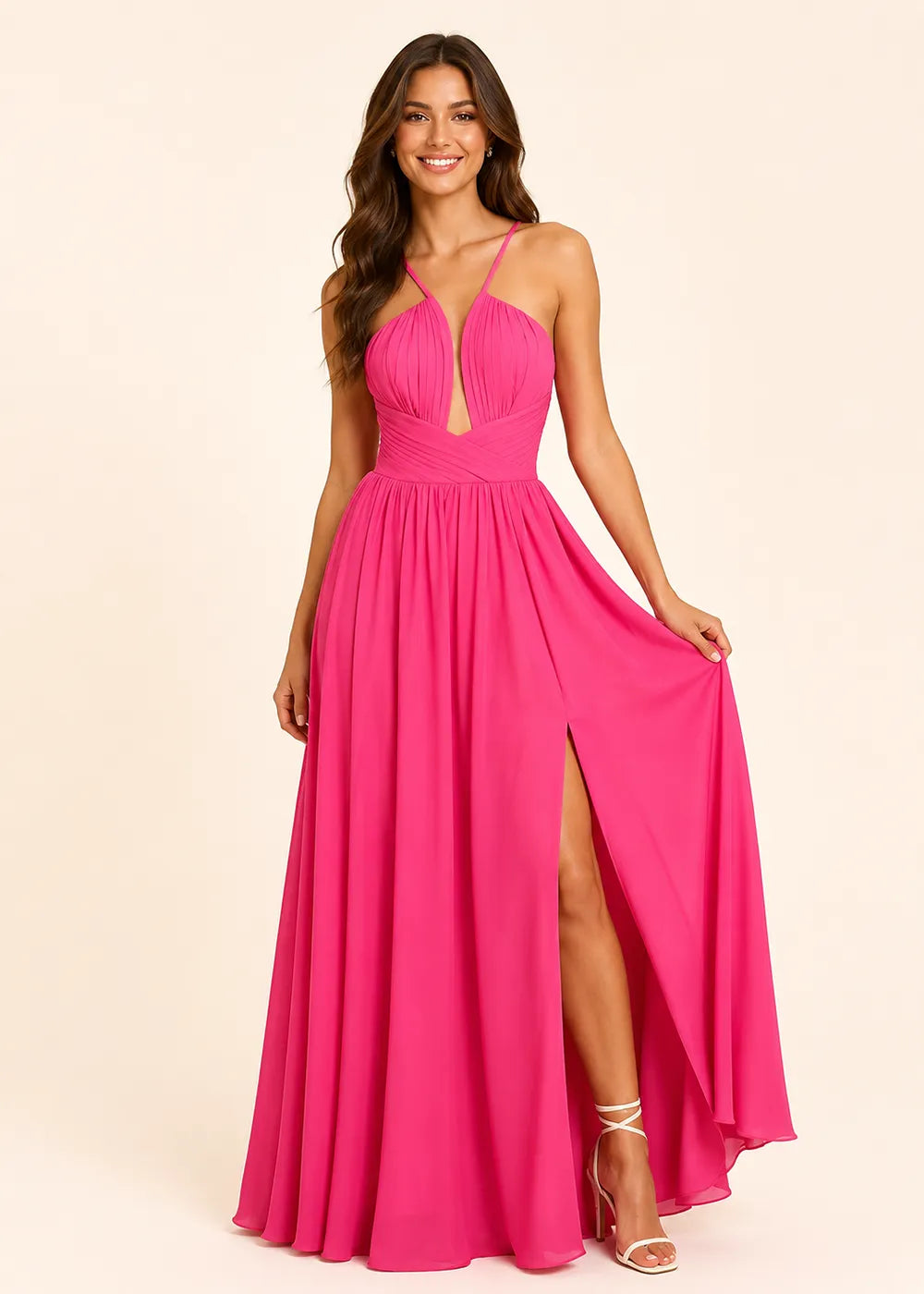 Halter Neck Flowing Formal Gown