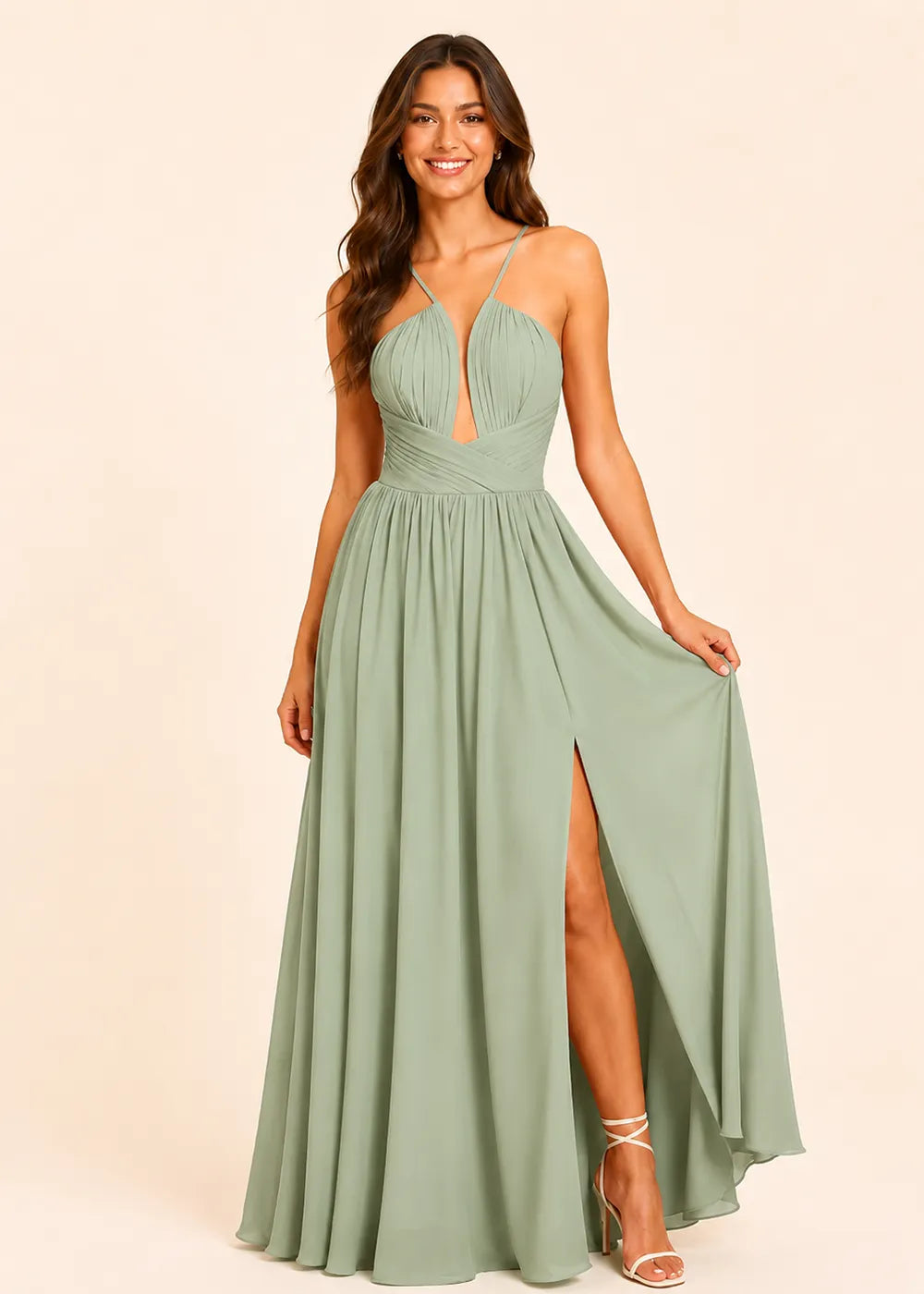 Halter Neck Flowing Formal Gown