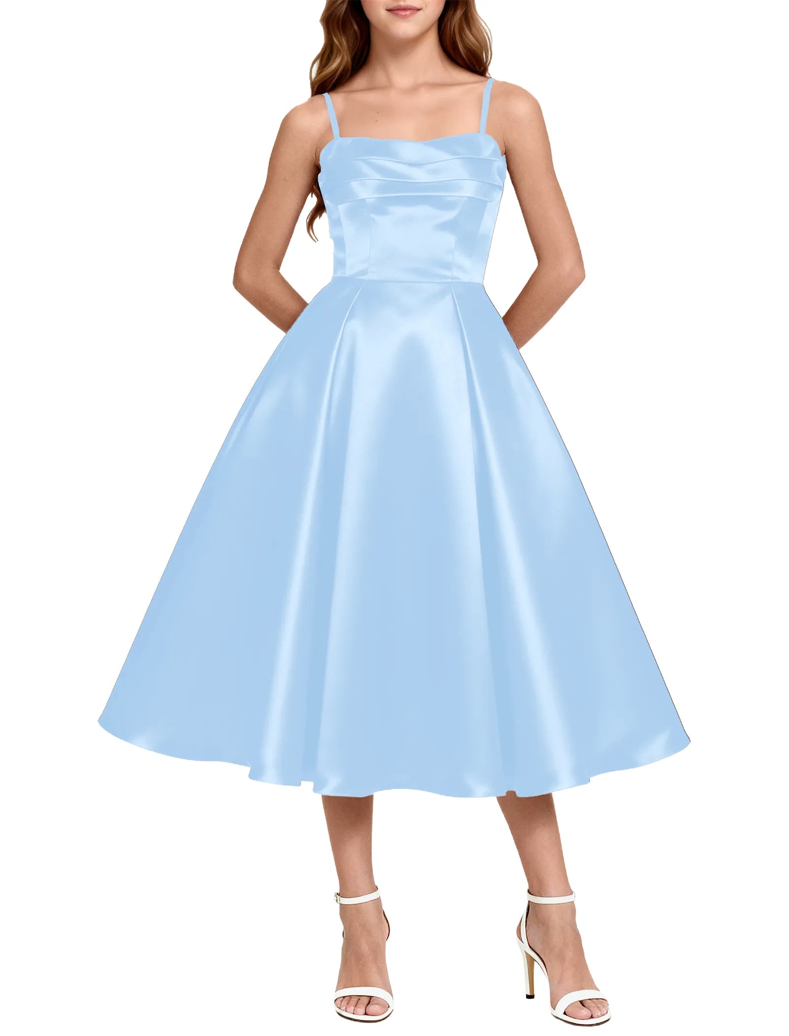 Elegant Satin Midi Dress for Girls with Spaghetti Straps