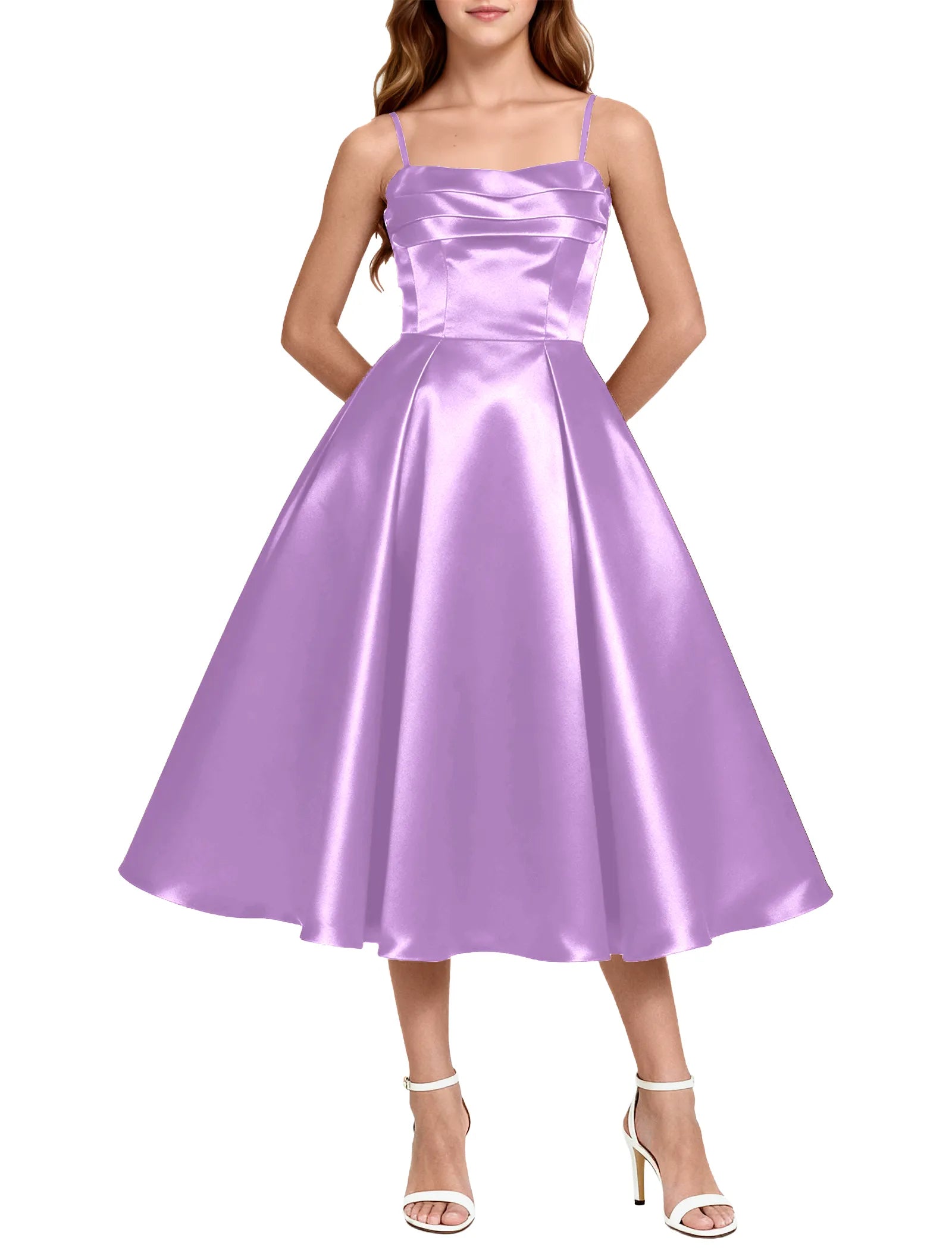 Elegant Satin Midi Dress for Girls with Spaghetti Straps