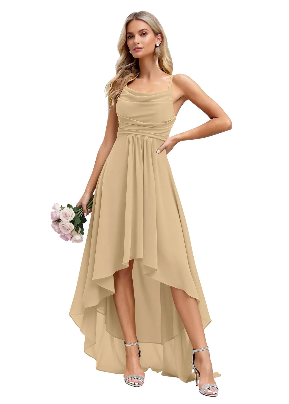 Vallisa High-Low Draped Chiffon Gown