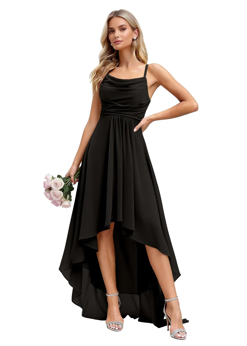 Vallisa High-Low Draped Chiffon Gown