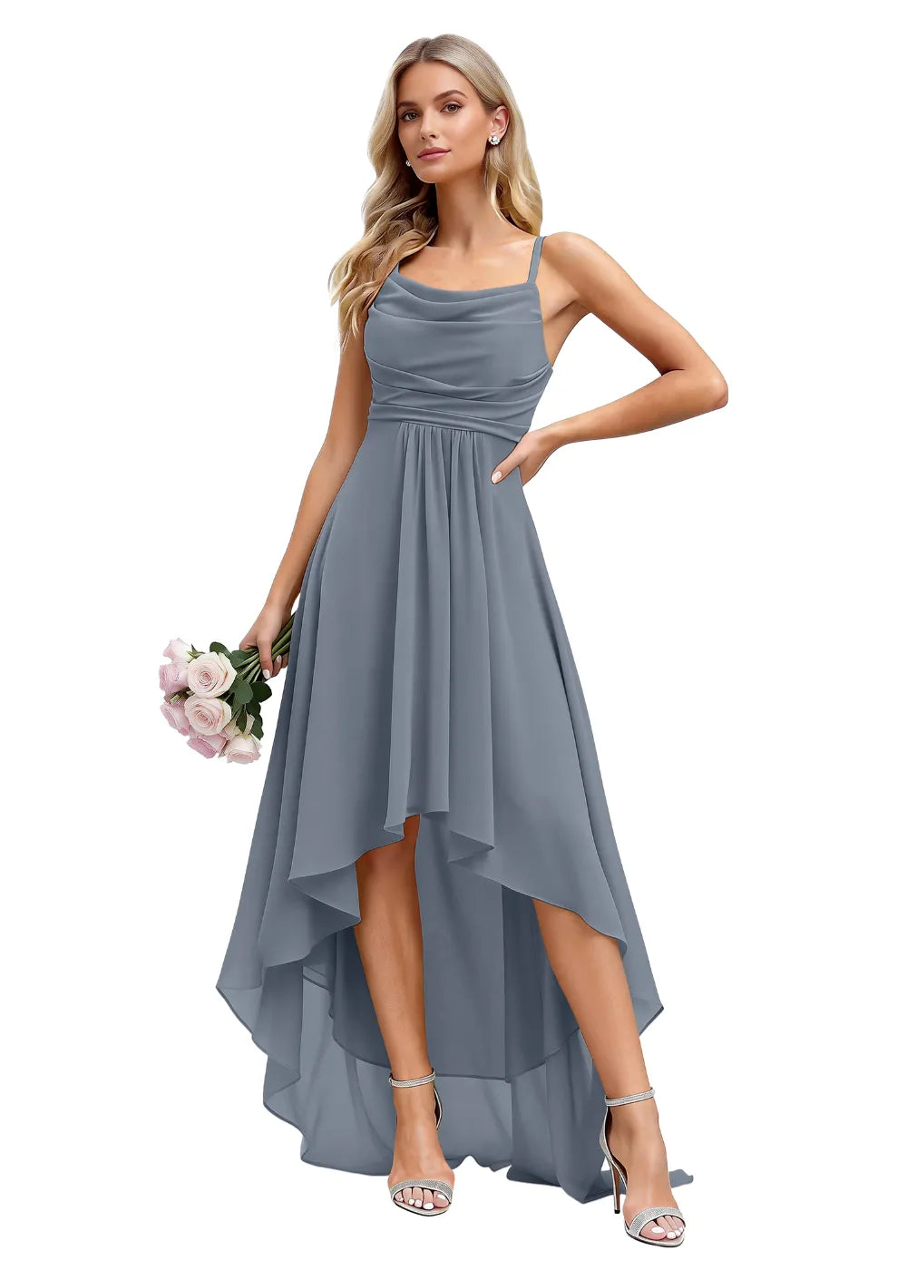 Vallisa High-Low Draped Chiffon Gown