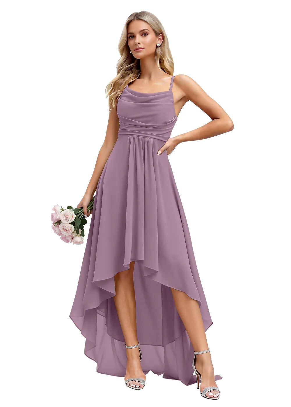 Vallisa High-Low Draped Chiffon Gown