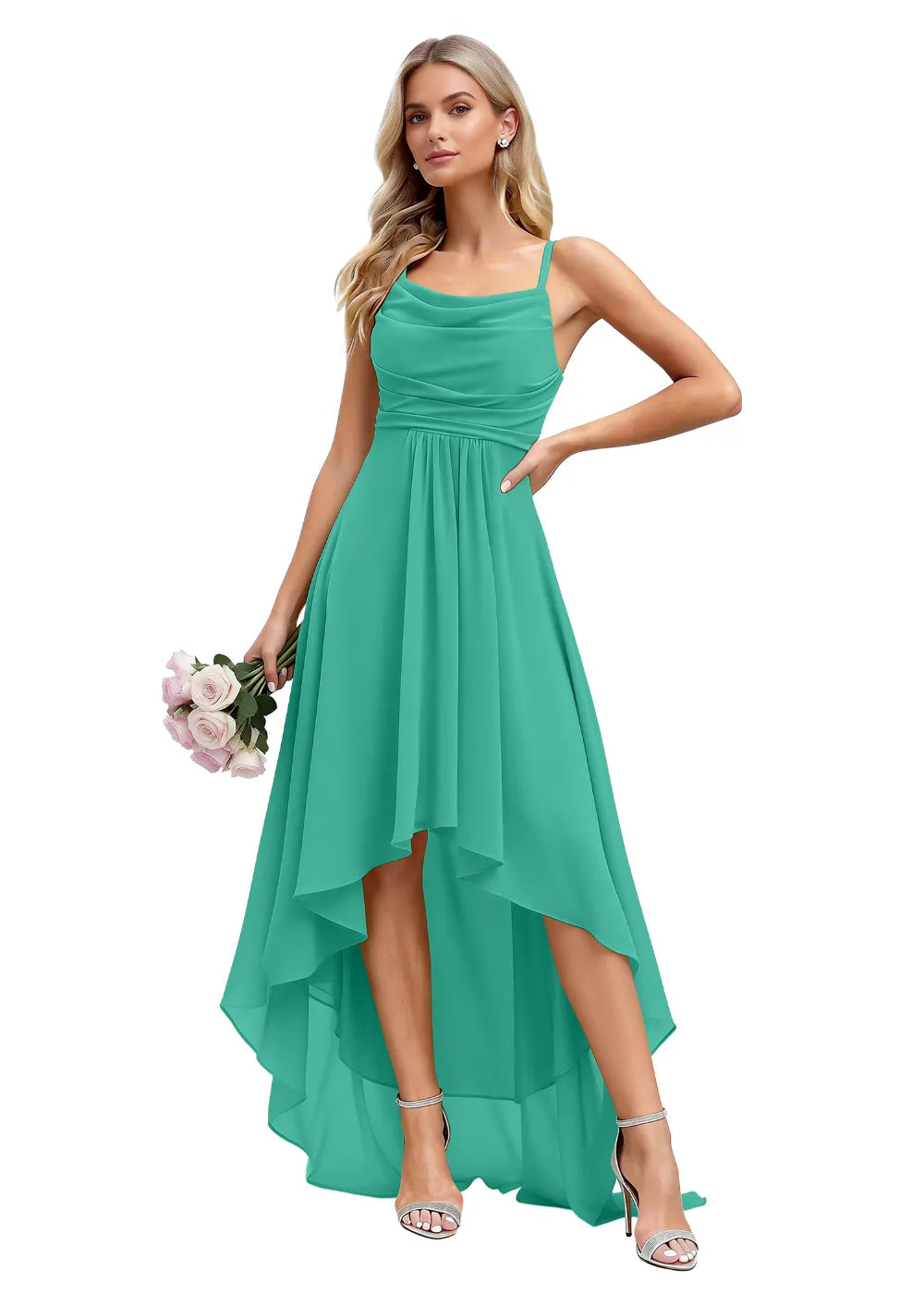 Vallisa High-Low Draped Chiffon Gown