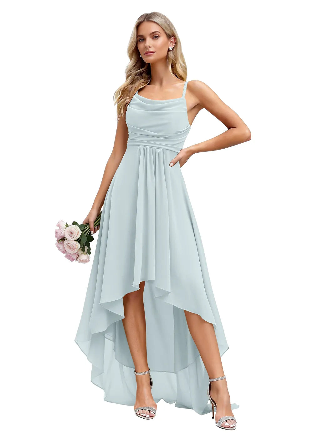 Vallisa High-Low Draped Chiffon Gown