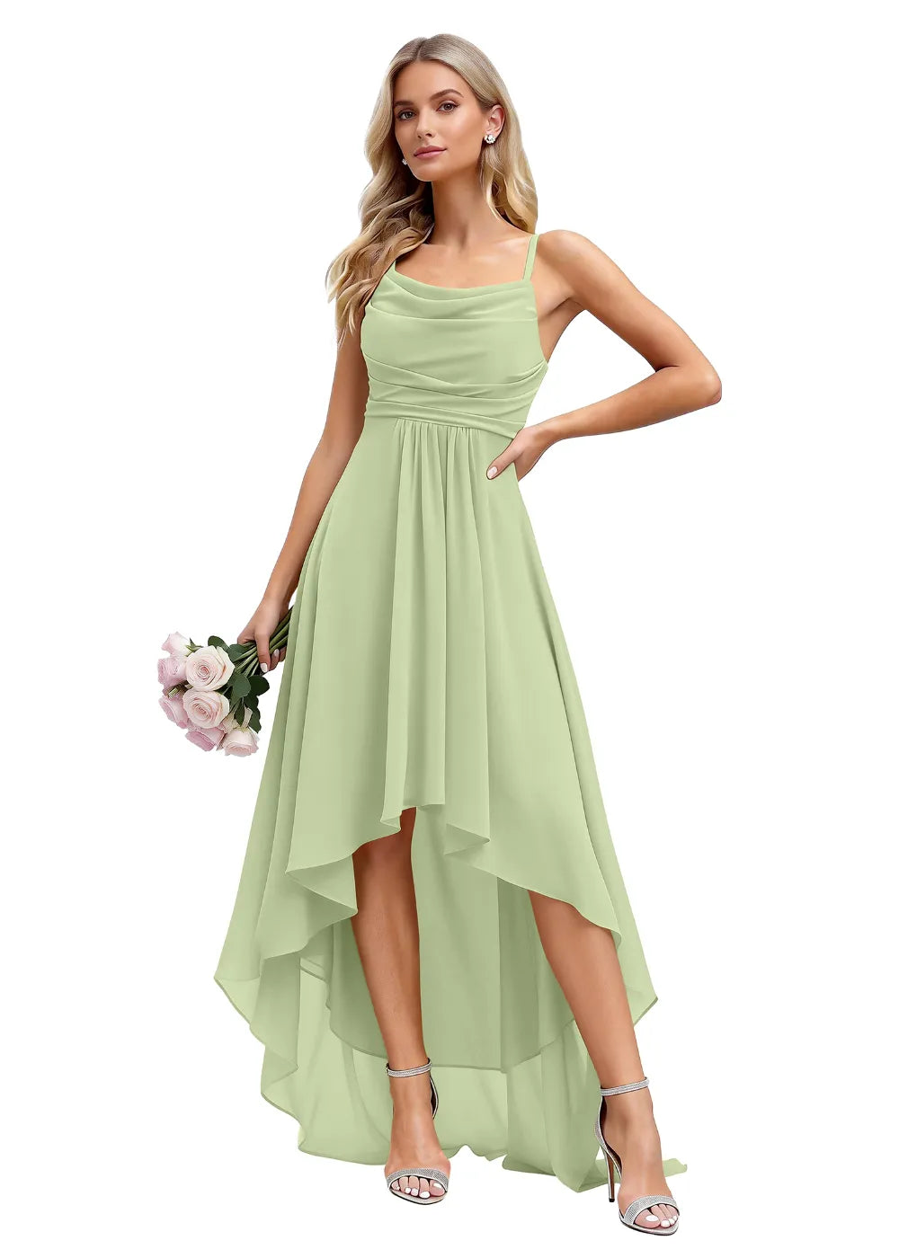 Vallisa High-Low Draped Chiffon Gown