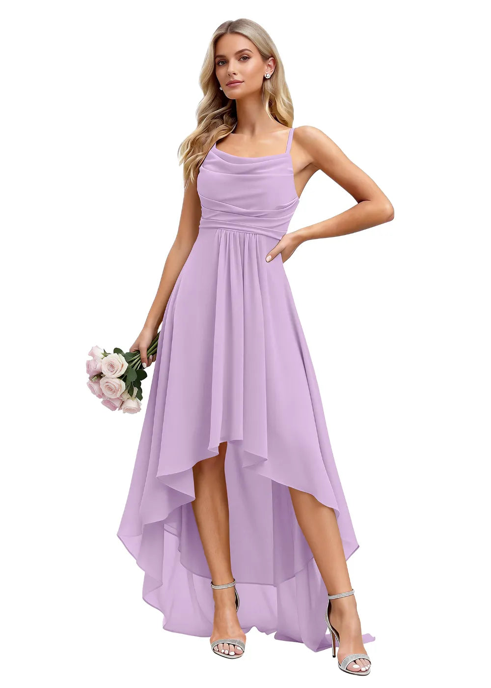 Vallisa High-Low Draped Chiffon Gown