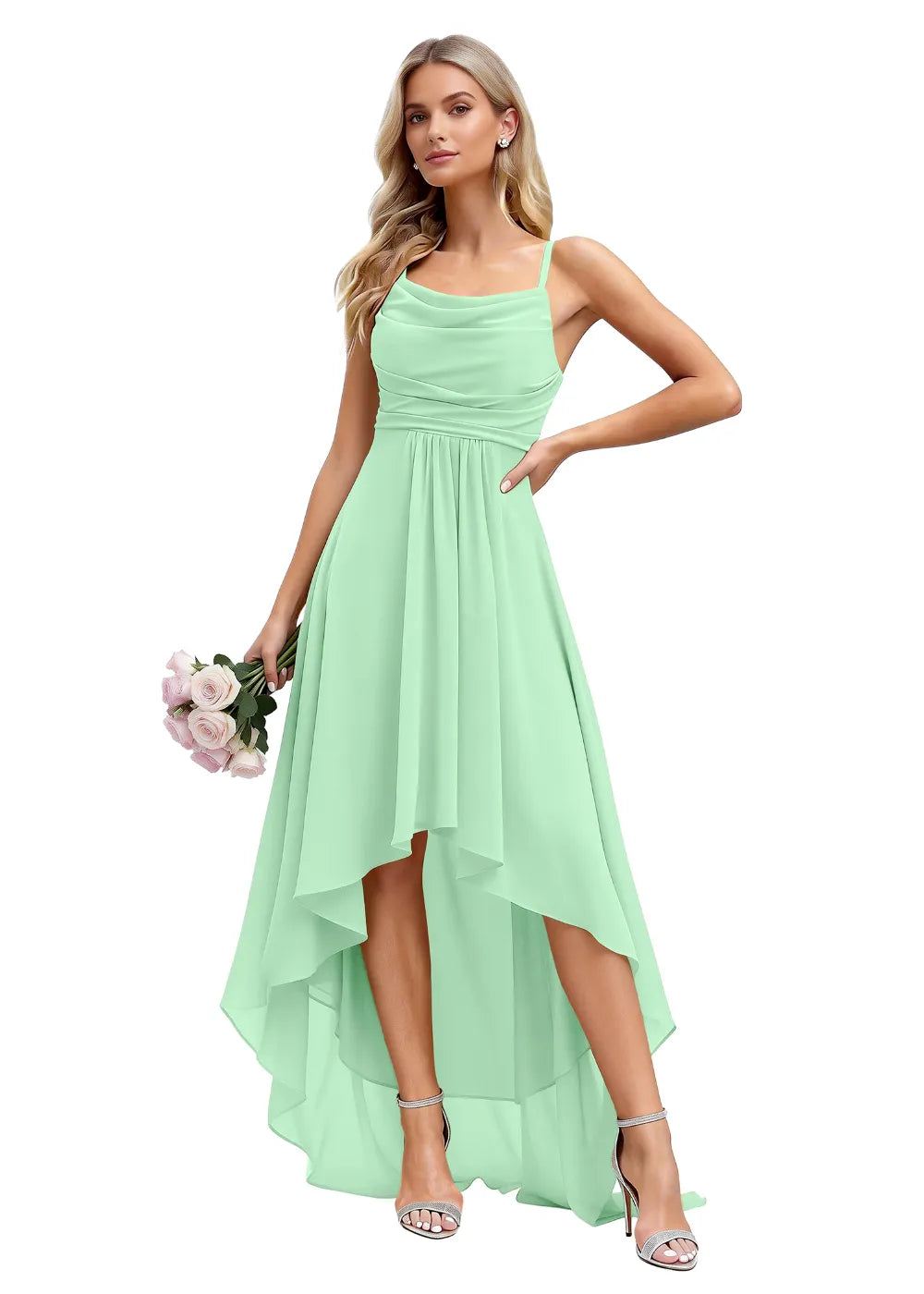 Vallisa High-Low Draped Chiffon Gown
