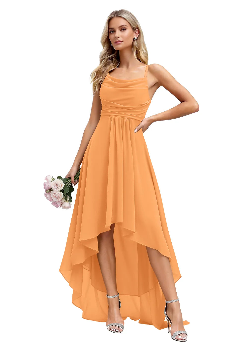 Vallisa High-Low Draped Chiffon Gown