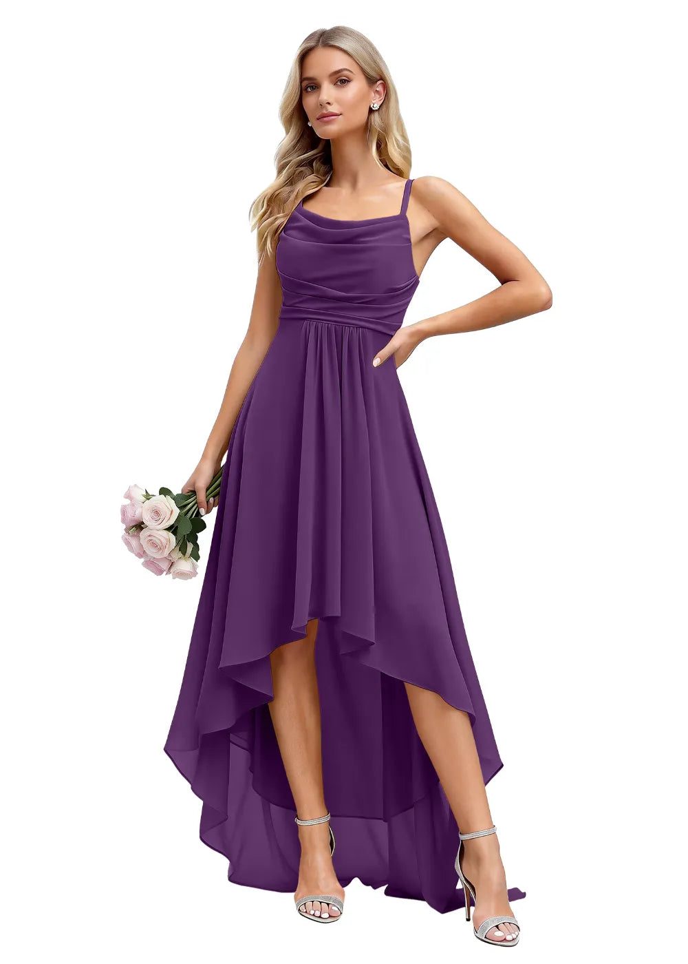 Vallisa High-Low Draped Chiffon Gown