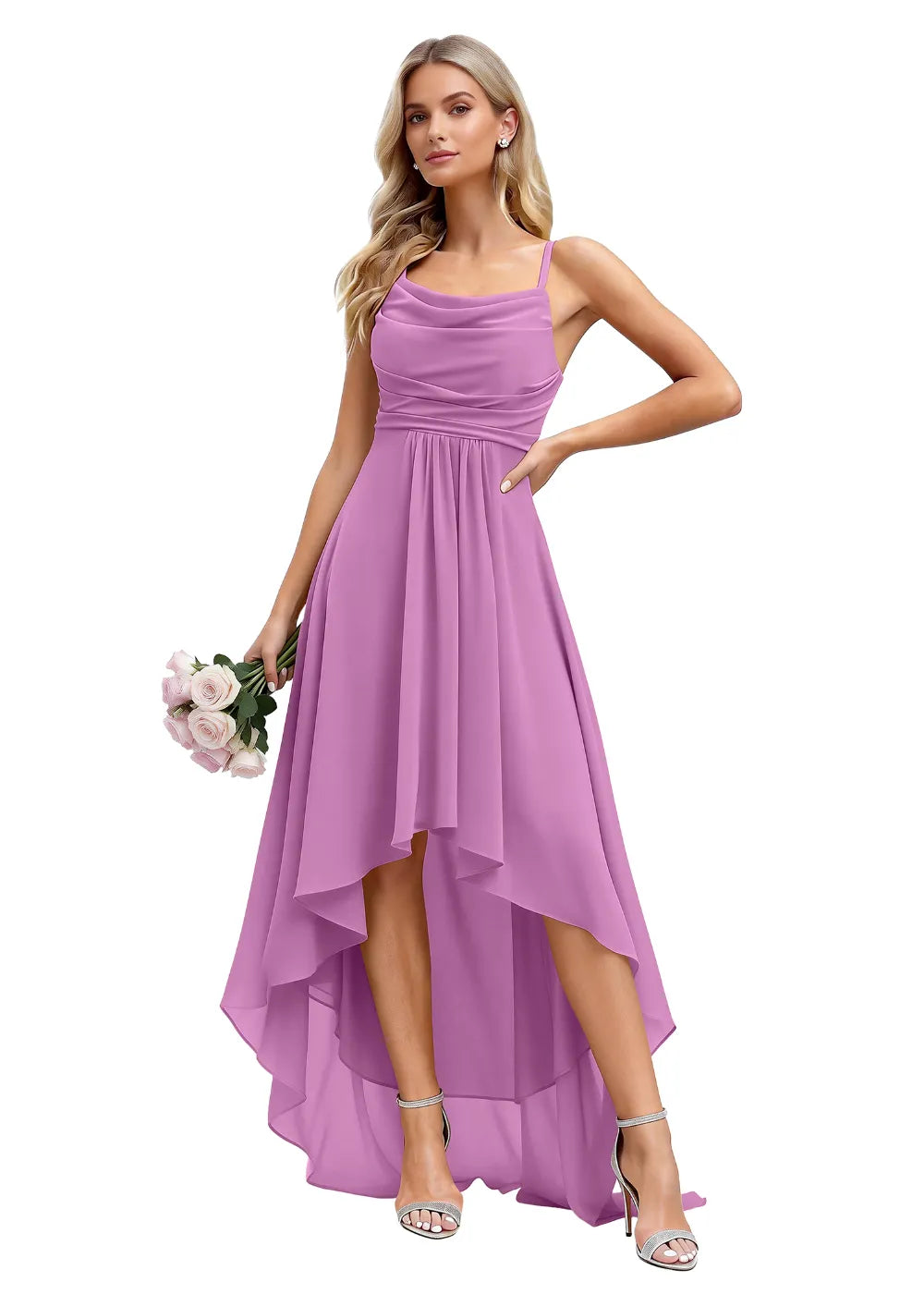 Vallisa High-Low Draped Chiffon Gown