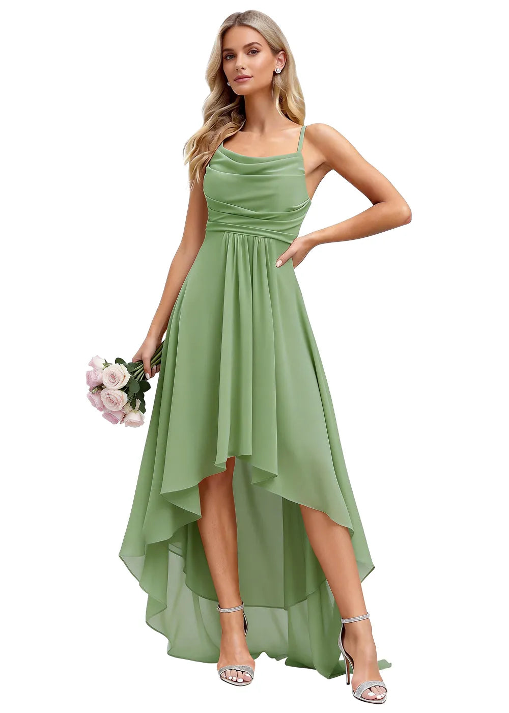 Vallisa High-Low Draped Chiffon Gown