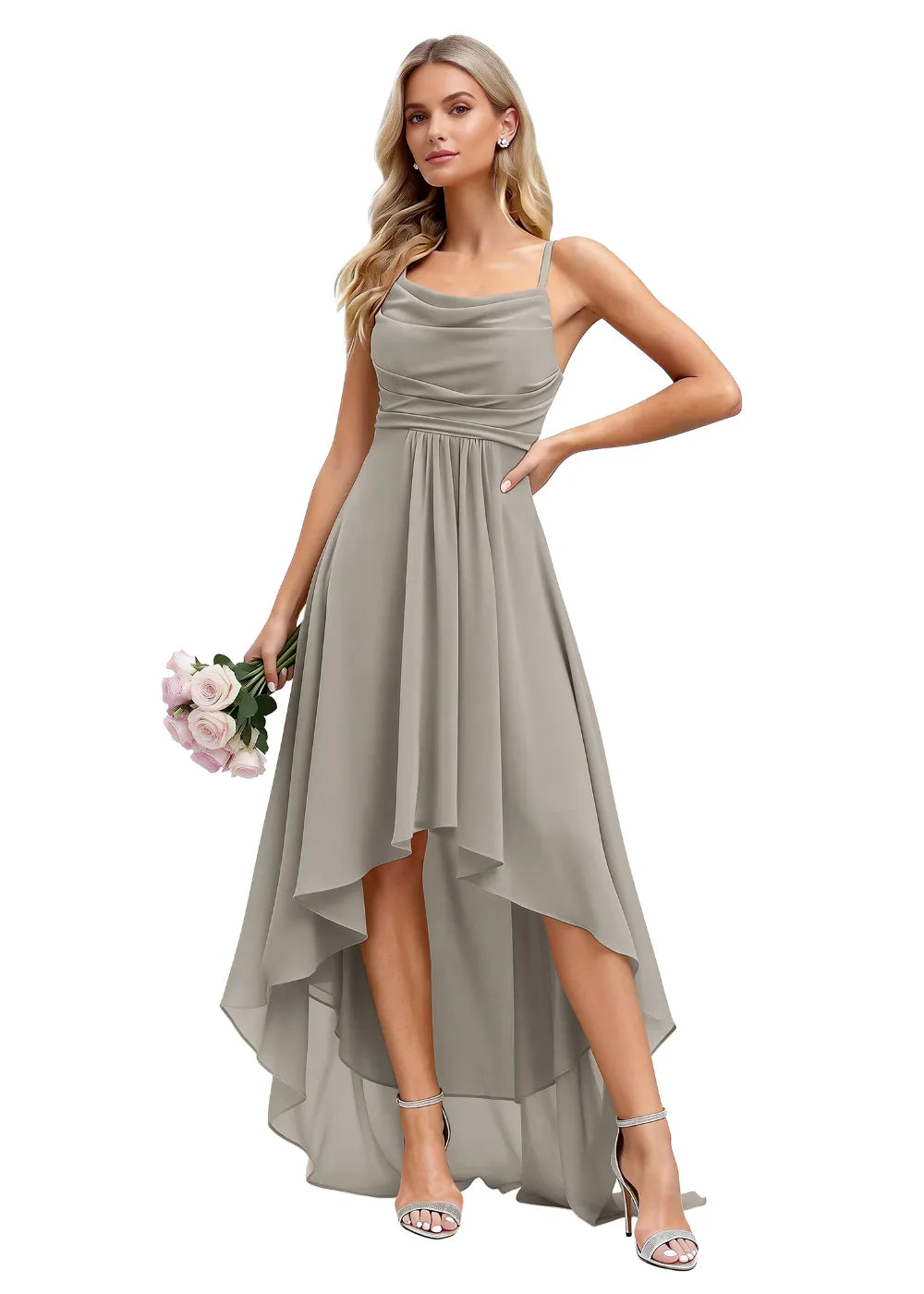 Vallisa High-Low Draped Chiffon Gown