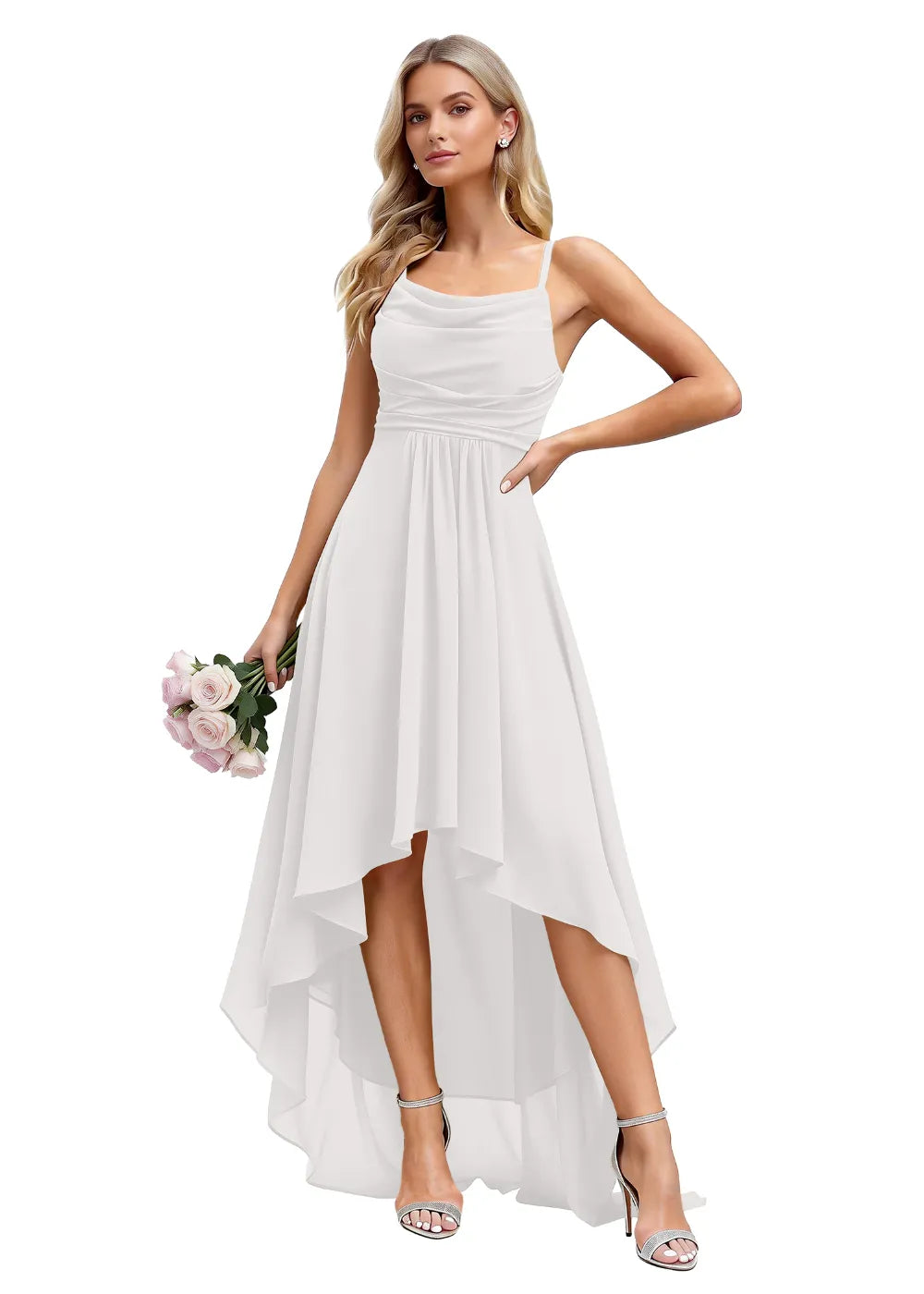 Vallisa High-Low Draped Chiffon Gown