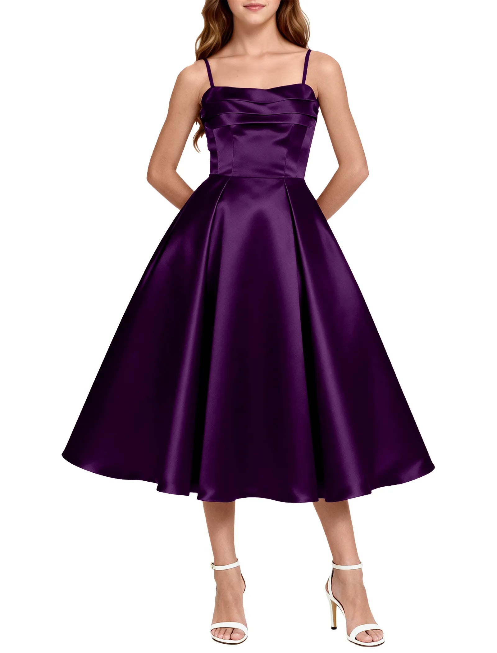 Elegant Satin Midi Dress for Girls with Spaghetti Straps