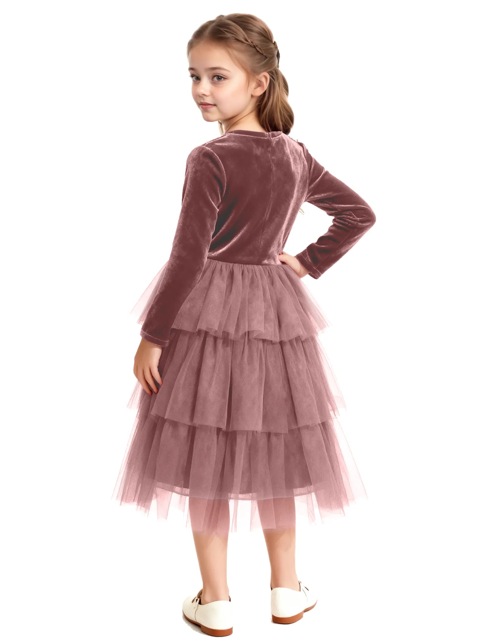 Velvet Ruffle Tulle Girls Party Dress