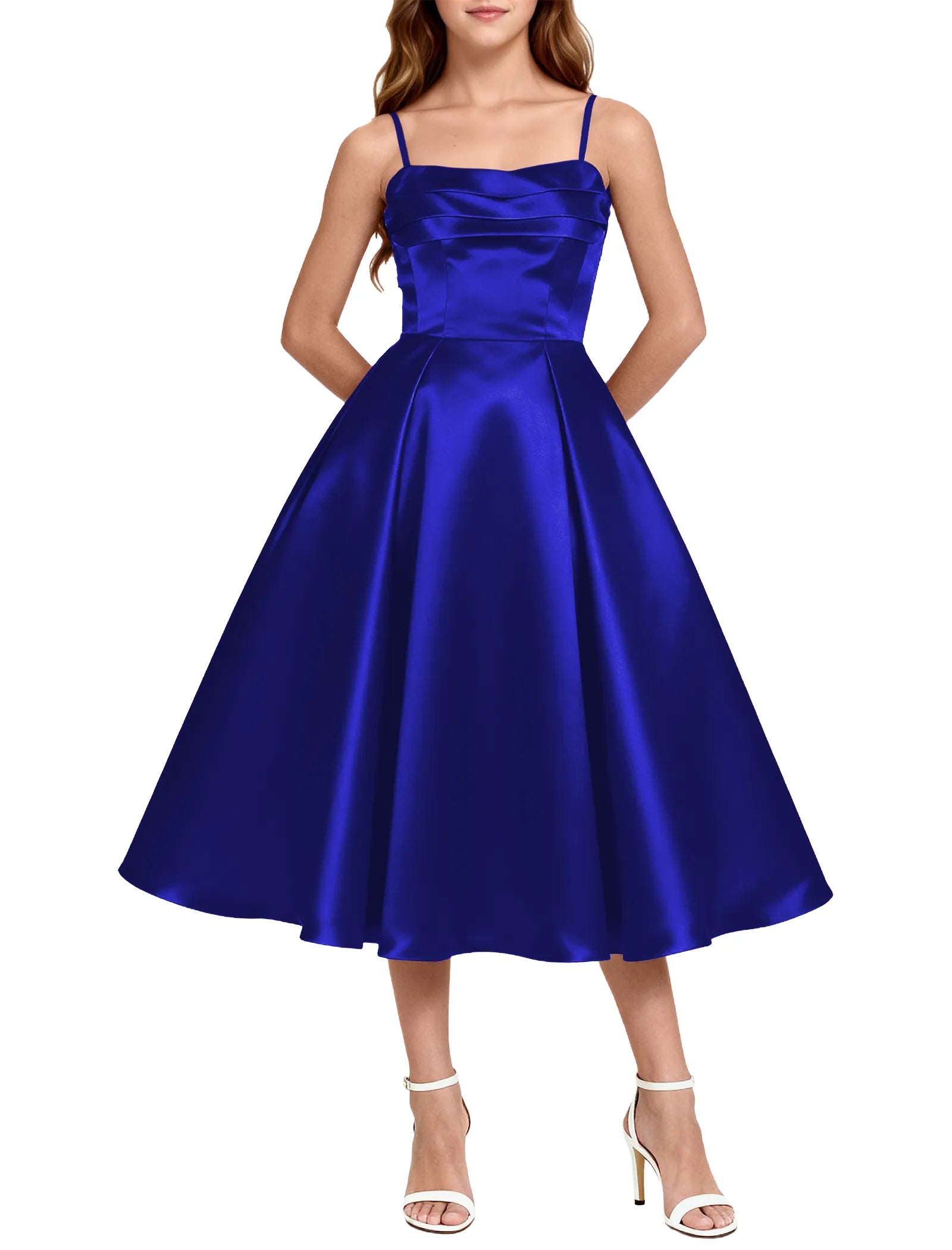 Elegant Satin Midi Dress for Girls with Spaghetti Straps