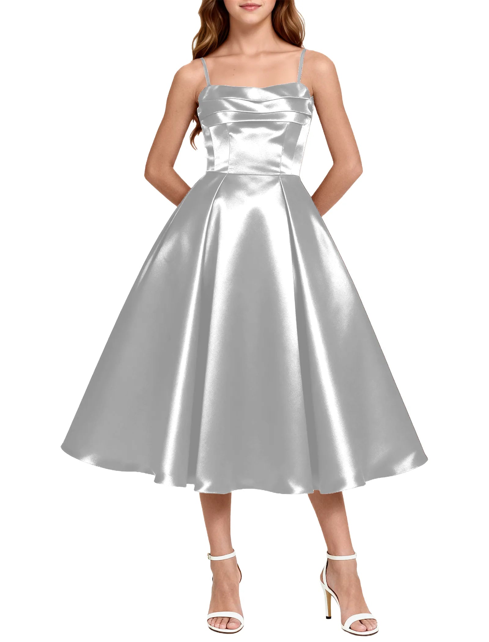 Elegant Satin Midi Dress for Girls with Spaghetti Straps