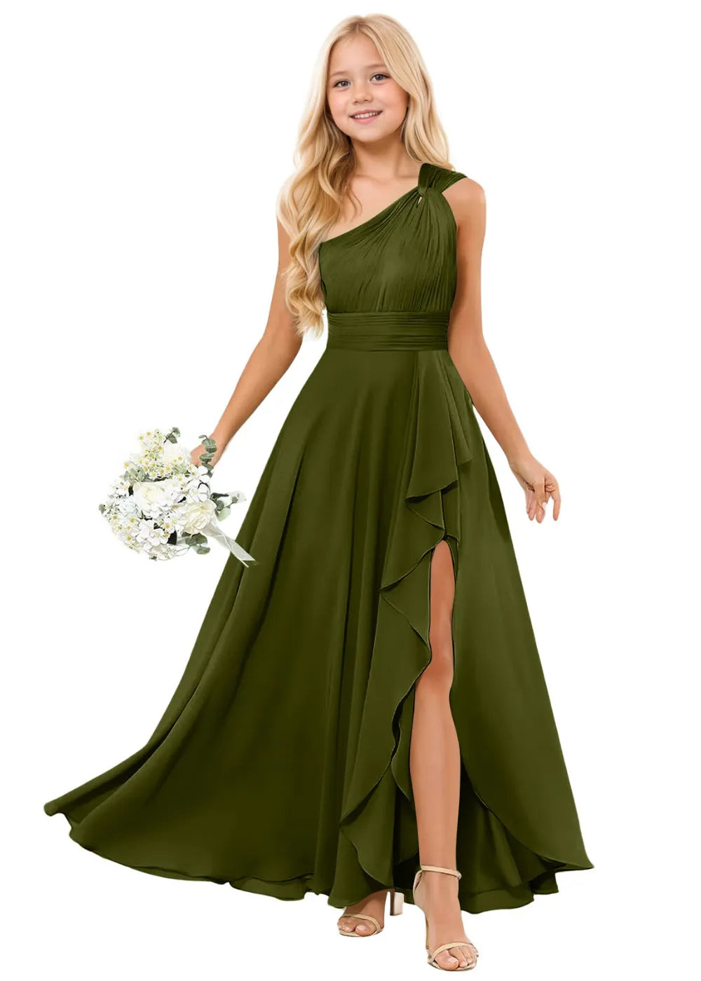 One-Shoulder Chiffon Junior Bridesmaid Dresses